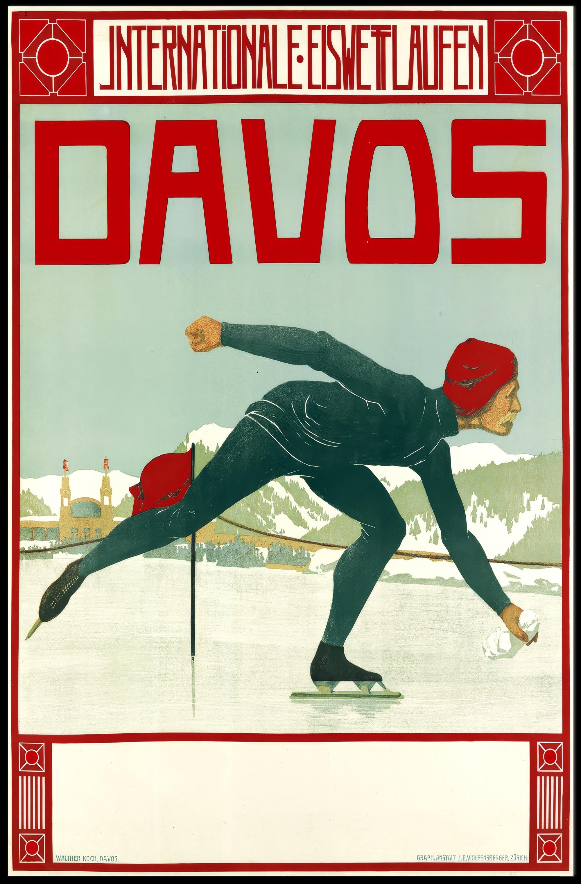 Vintage Davos Ice Skating Event Sports Poster PosterGoat