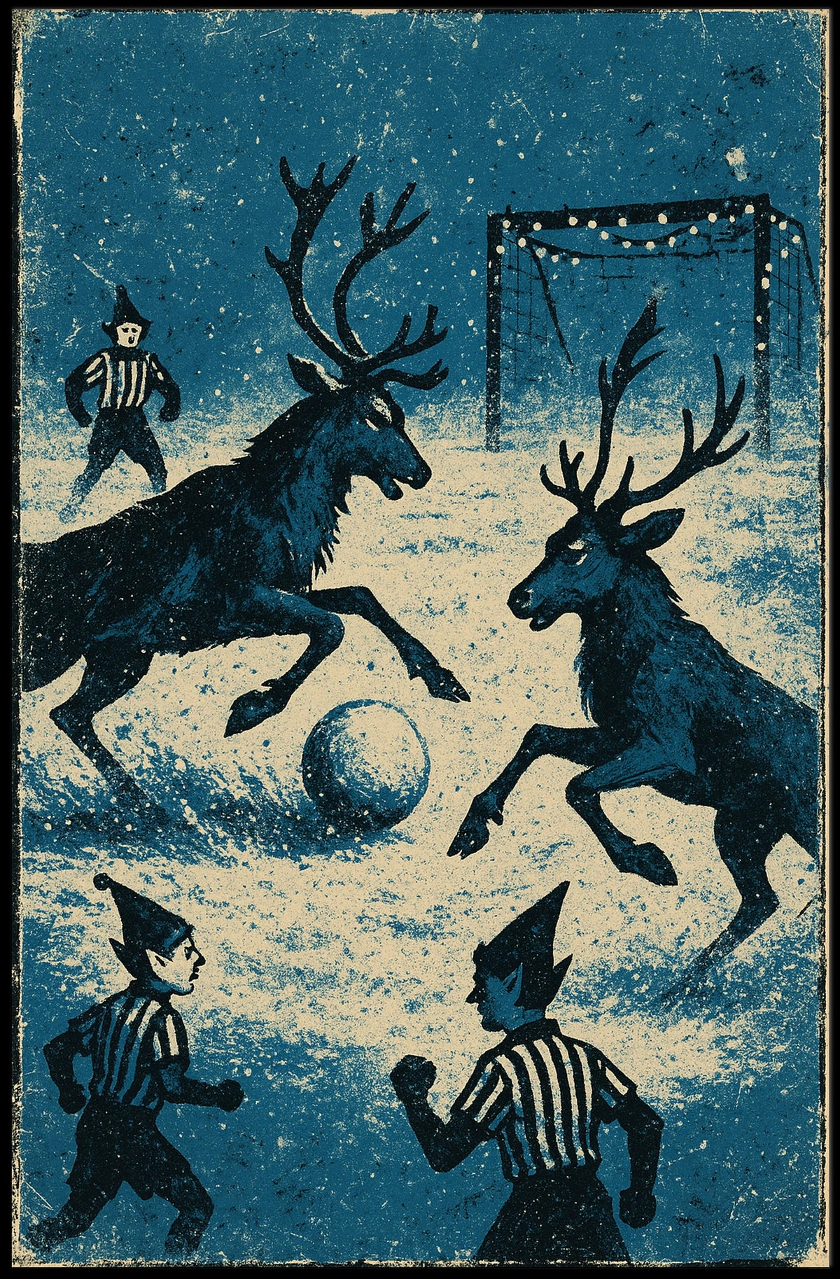 Whimsical Reindeer Soccer Vintage Holiday Poster Art