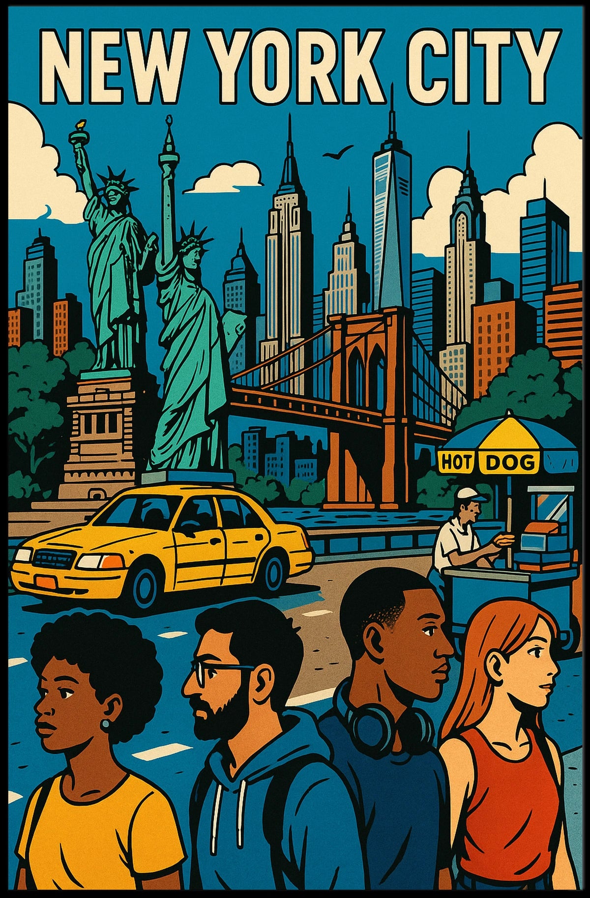 New York City Landmarks Poster Modern Travel Wall Art