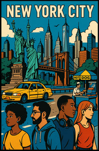 New York City Landmarks Poster Modern Travel Wall Art