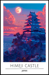 Himeji Castle vibrant sunset travel art Travel Poster