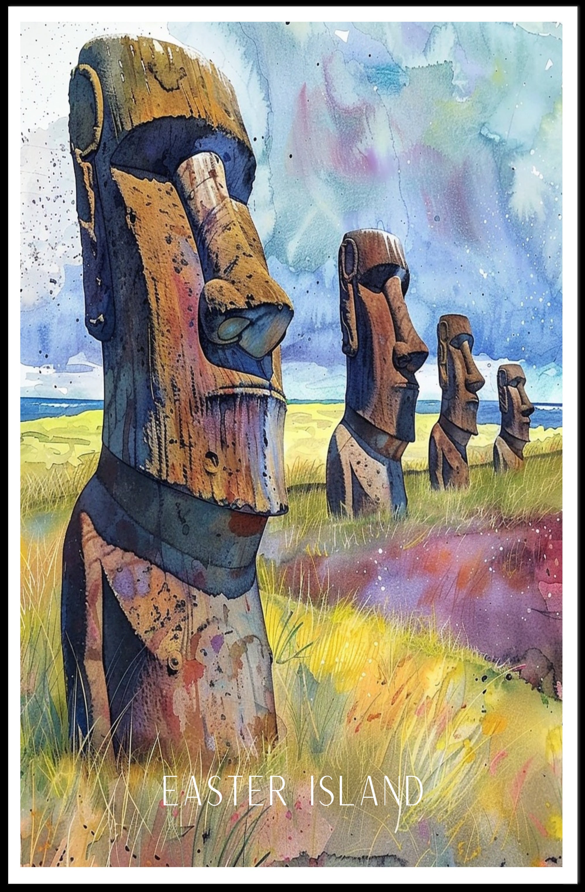 Easter Island Moai Watercolor - Cultural Heritage Poster PosterGoat