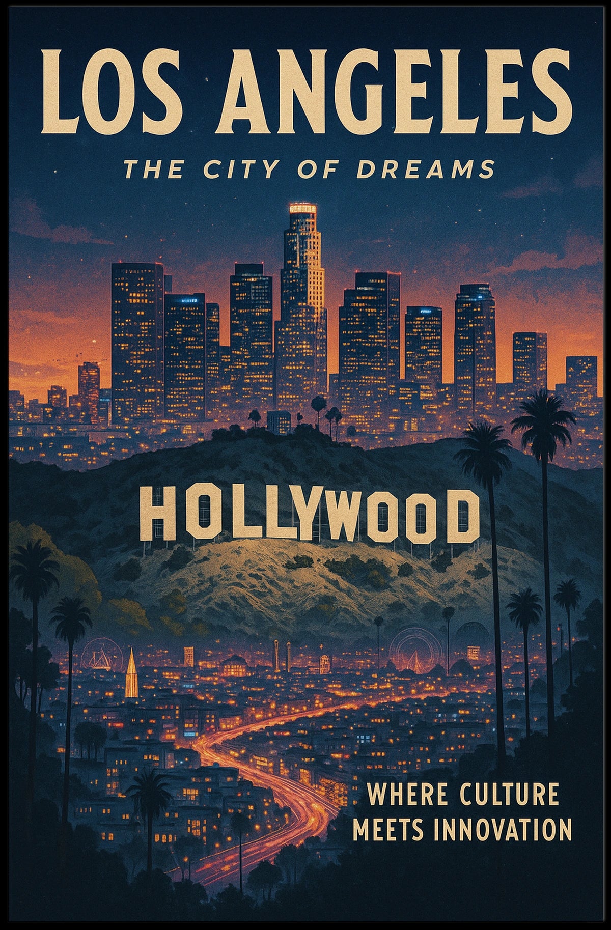 Los Angeles Dreams: Hollywood Sign & Skyline Poster
