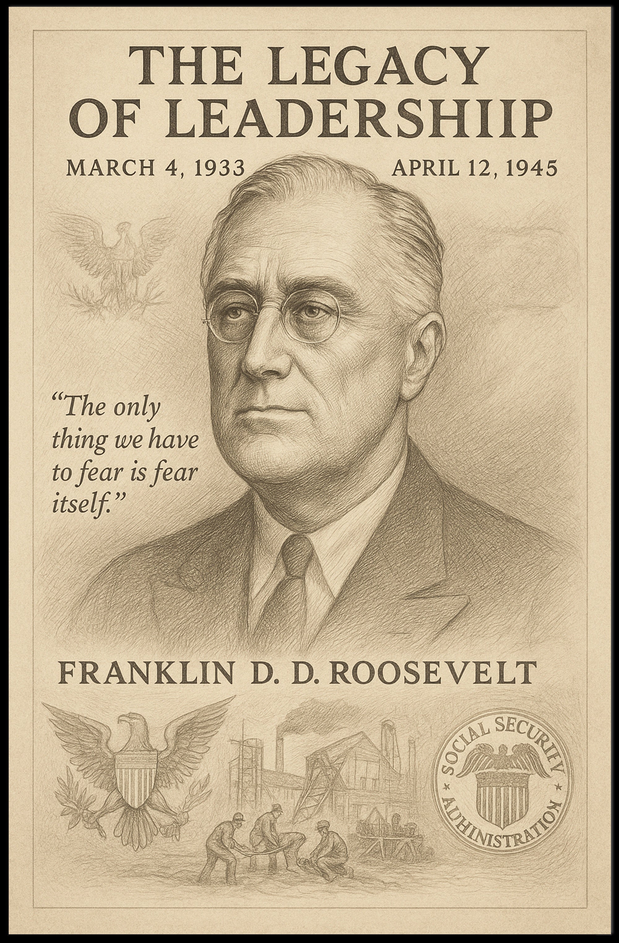 Franklin D Roosevelt 32nd President Sketch Poster Art Print PosterGoat
