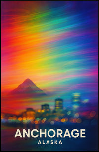Anchorage Skyline Northern Lights Dreamlike Surreal Poster