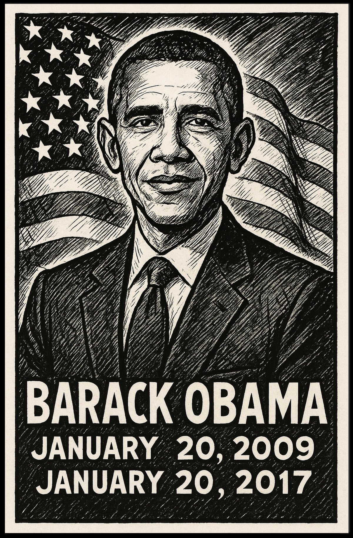 Barack Obama 44th President of the United States B & W Comic Sketch Poster