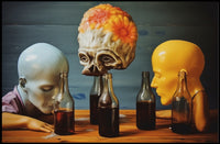 Surreal Mannequin Heads at Table - Abstract Artistic Poster