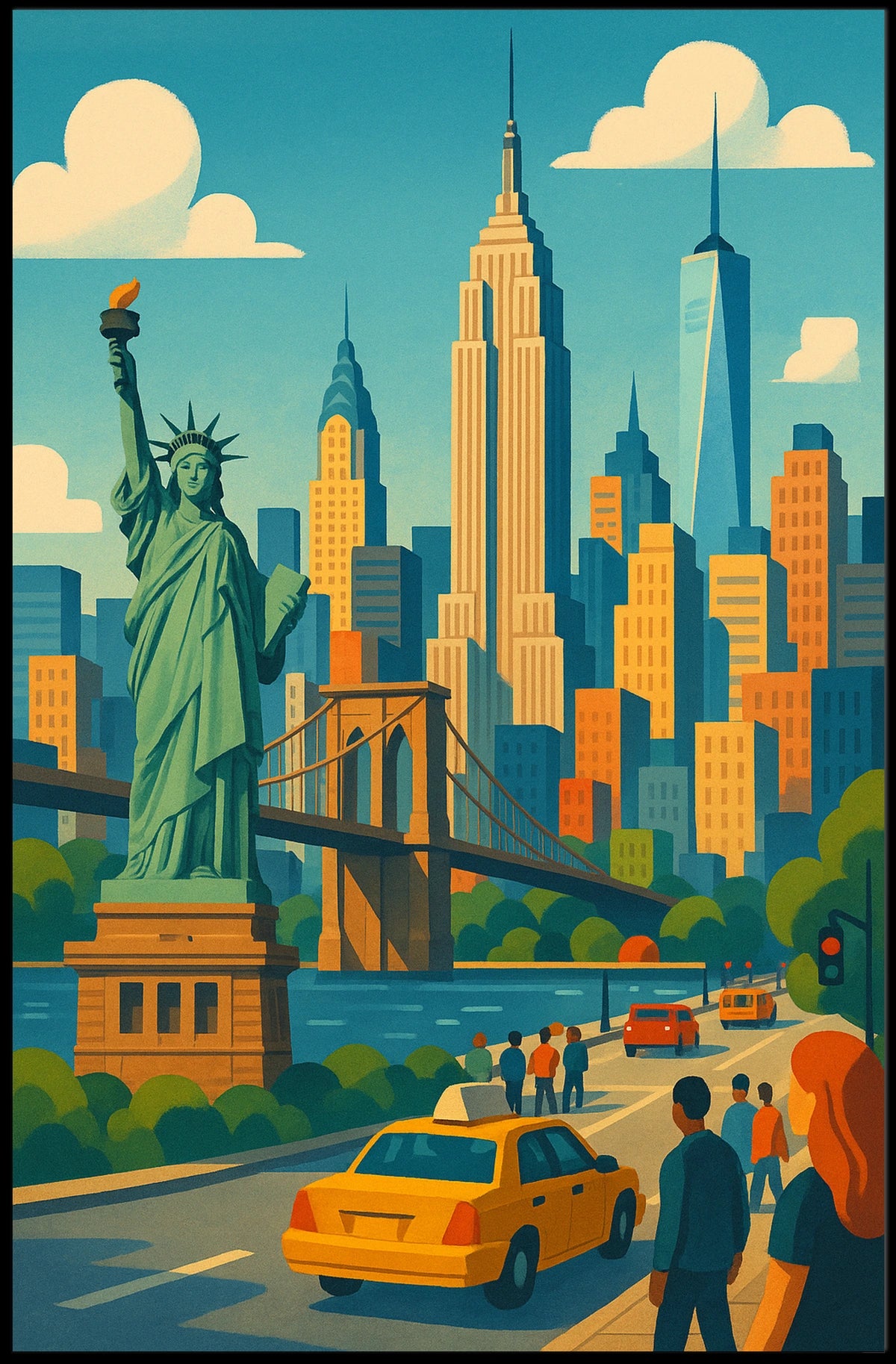 New York City Skyline And Bridges Poster Retro Wall Art