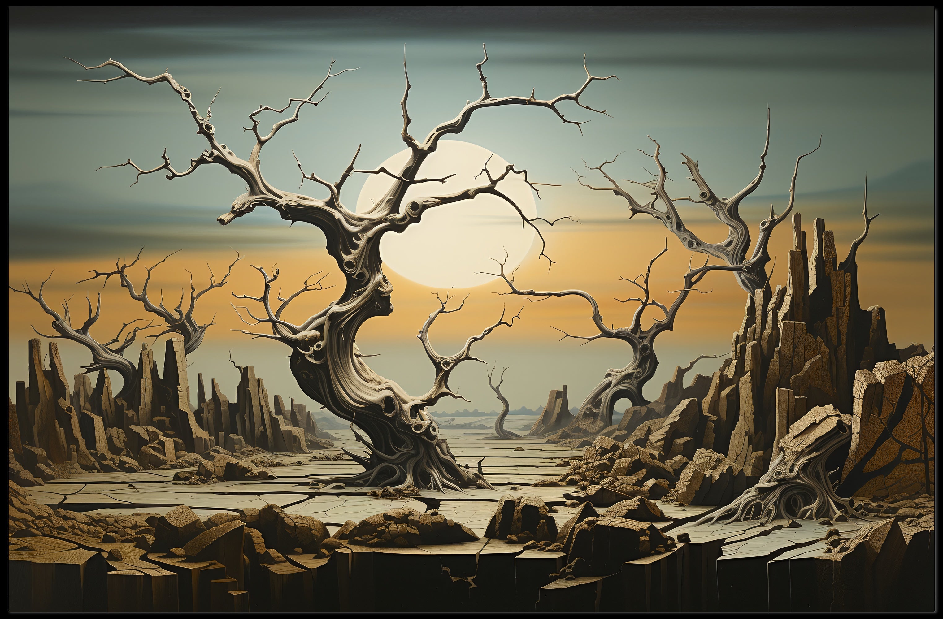 Surreal Landscape with Twisted Trees Futuristic Sci-Fi Poster