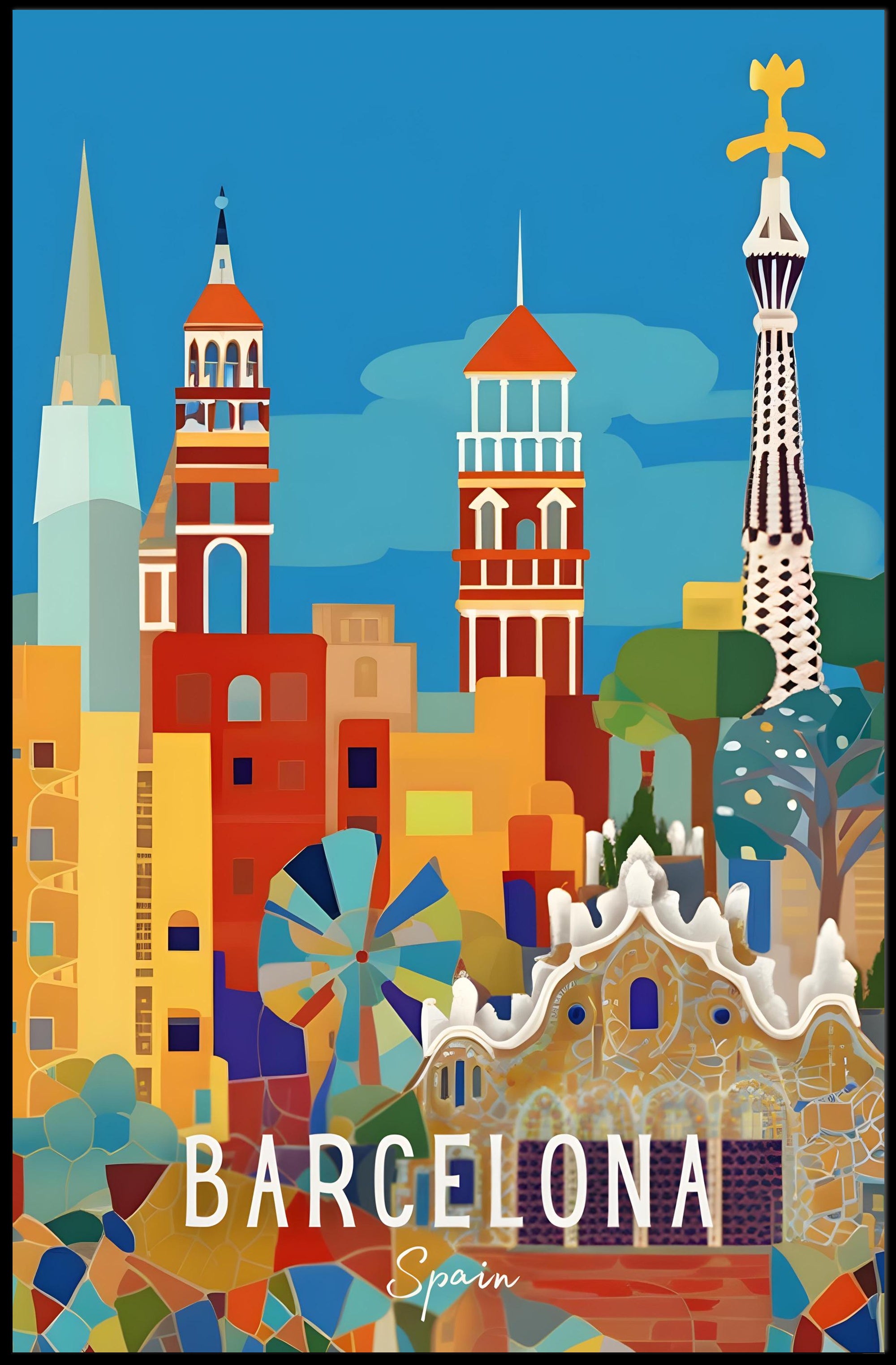 Barcelona's Vibrant Architecture Cityscape Artistic Poster