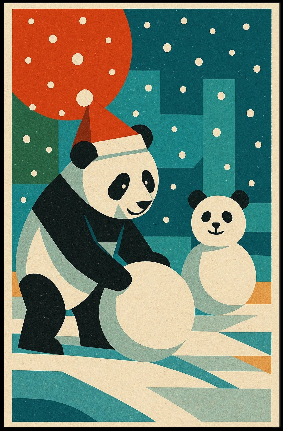 Festive Pandas in Winter Wonderland Poster