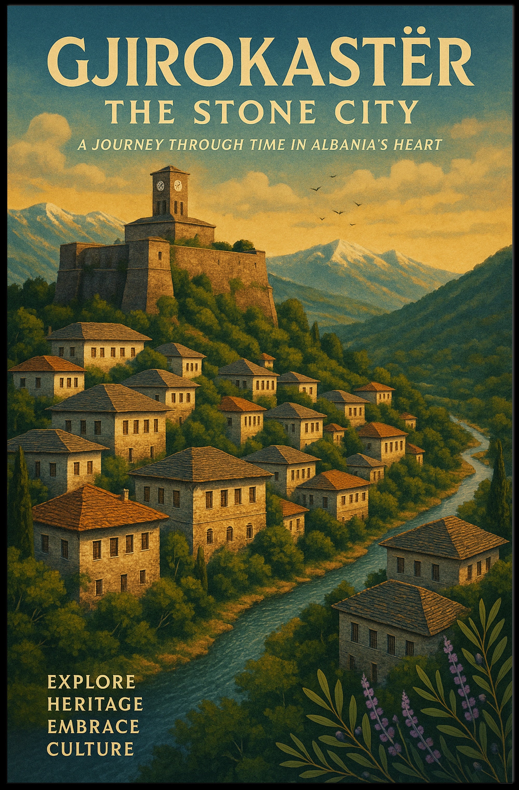 Gjirokastër's Historic Stone City Exploration Cultural or Heritage Poster