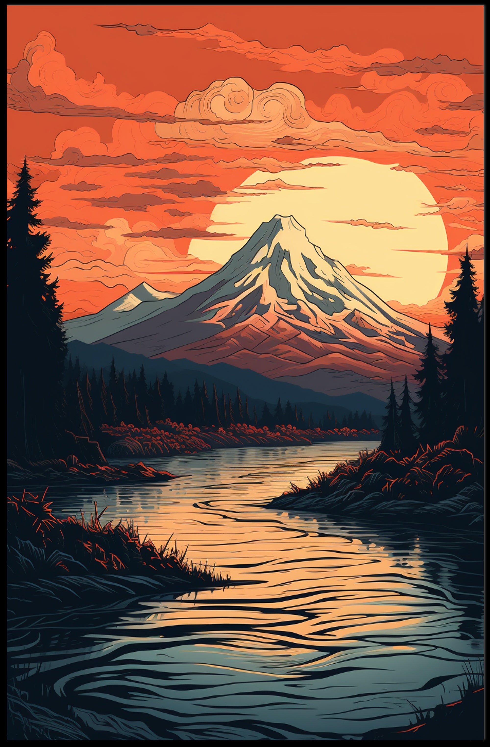 Serene Mountain Sunset Poster PosterGoat