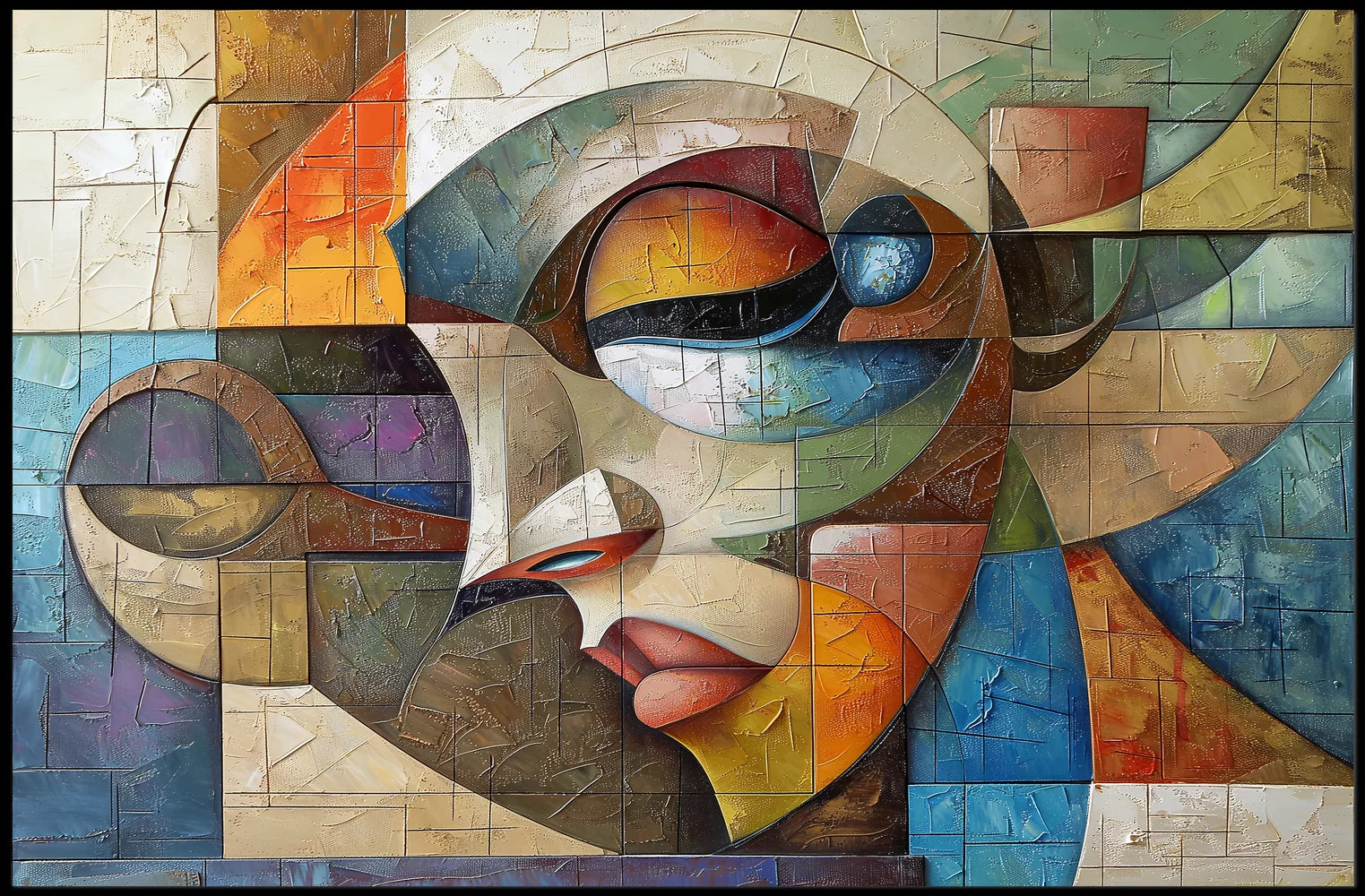 Cubist Abstract Face Art Poster: Vibrant Modern Design