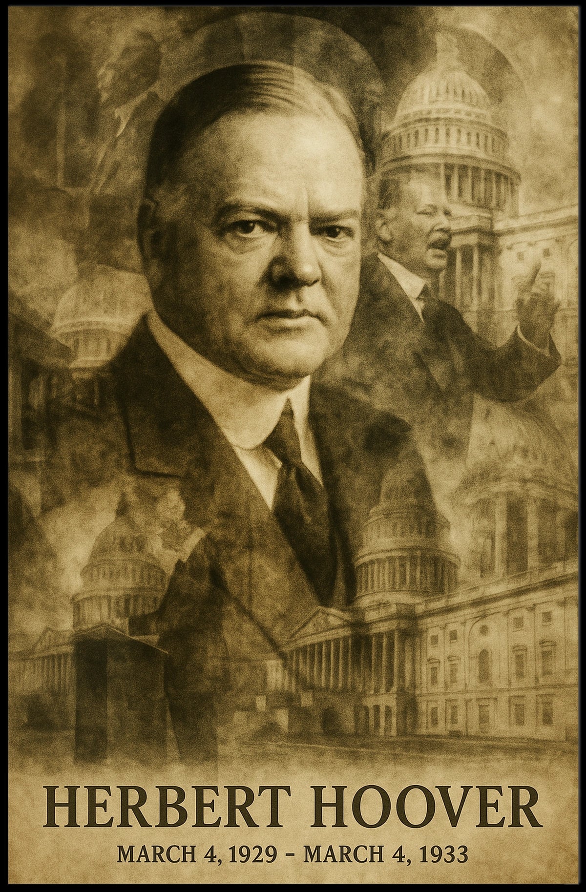 Herbert Hoover 31st President of the United States Double Exposure Poster