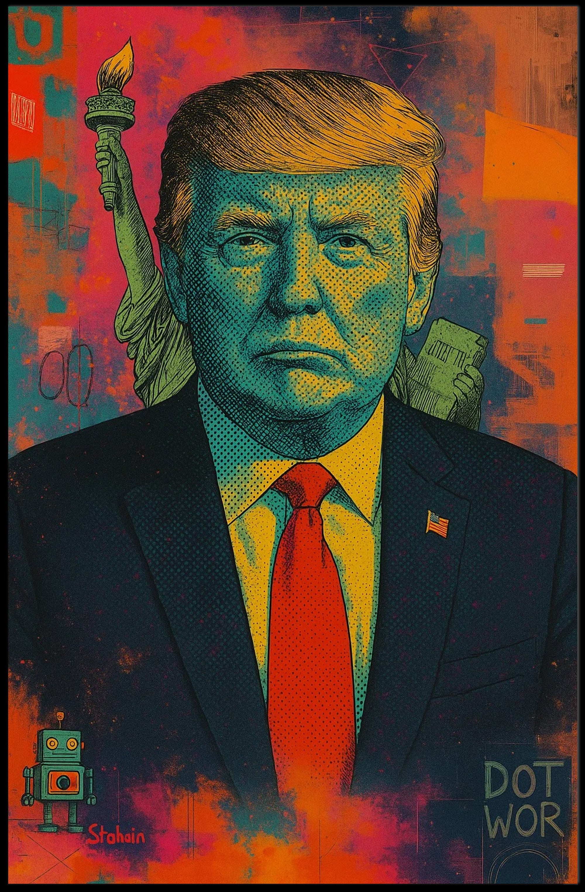 Pop-Art Statue of Liberty Political Propaganda Poster