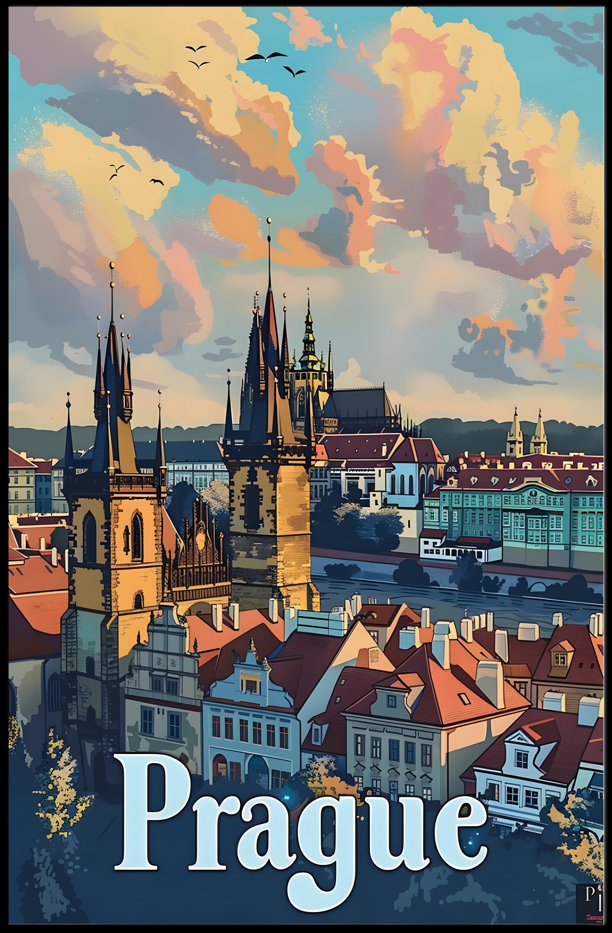 Prague Skyline Poster