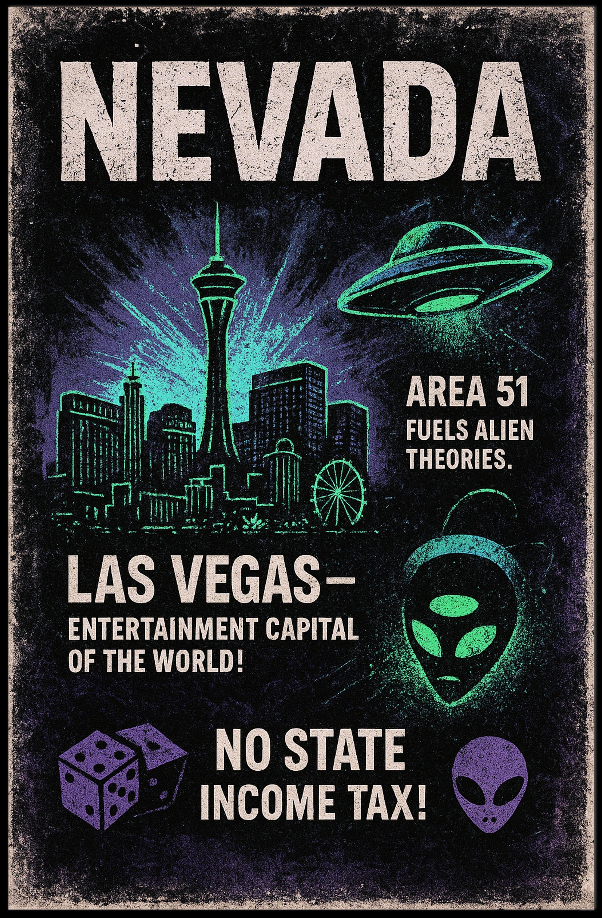 Nevada Alien Theories & Las Vegas Retro Travel Poster