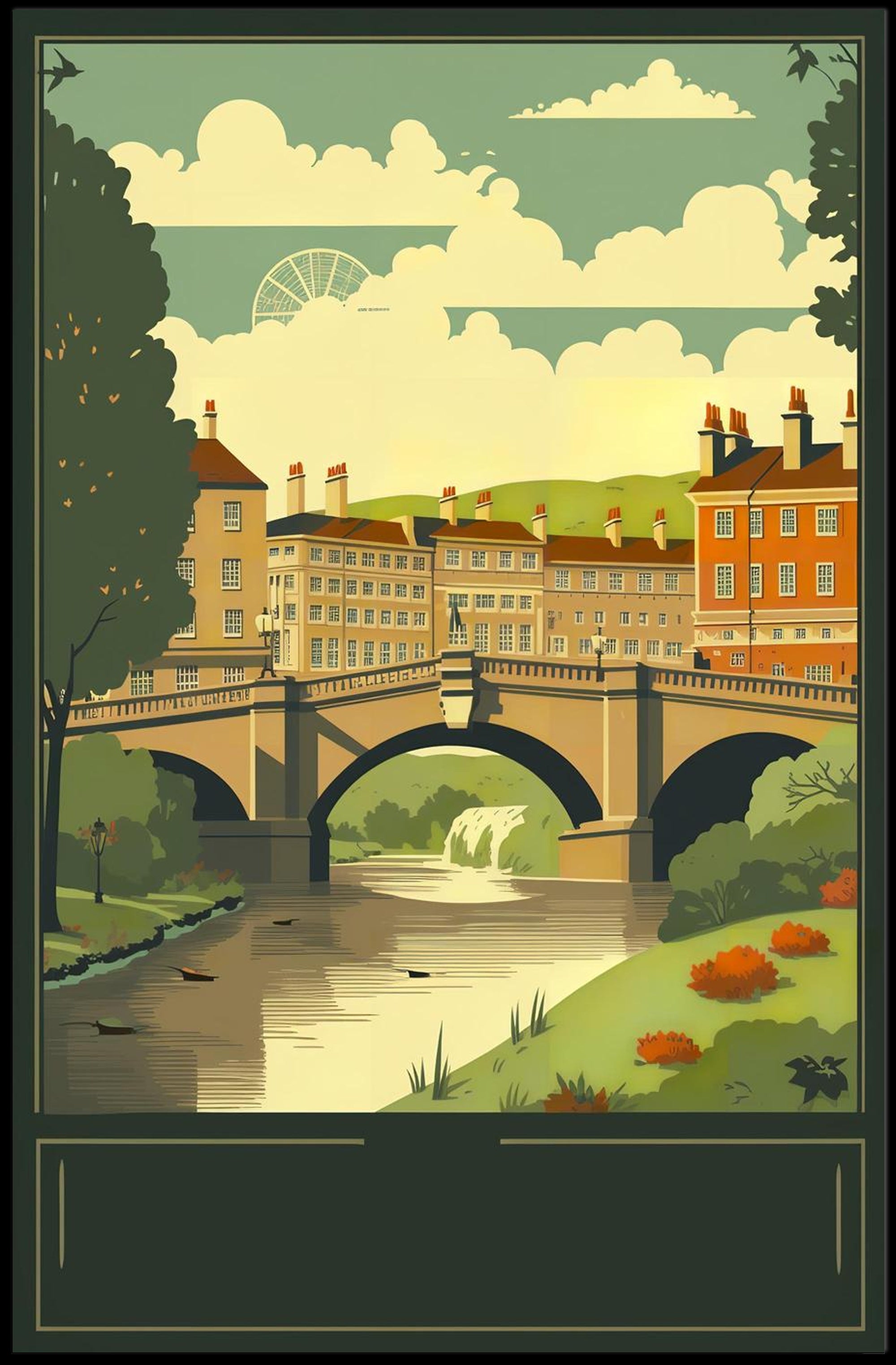 Serene Riverside Townscape Poster