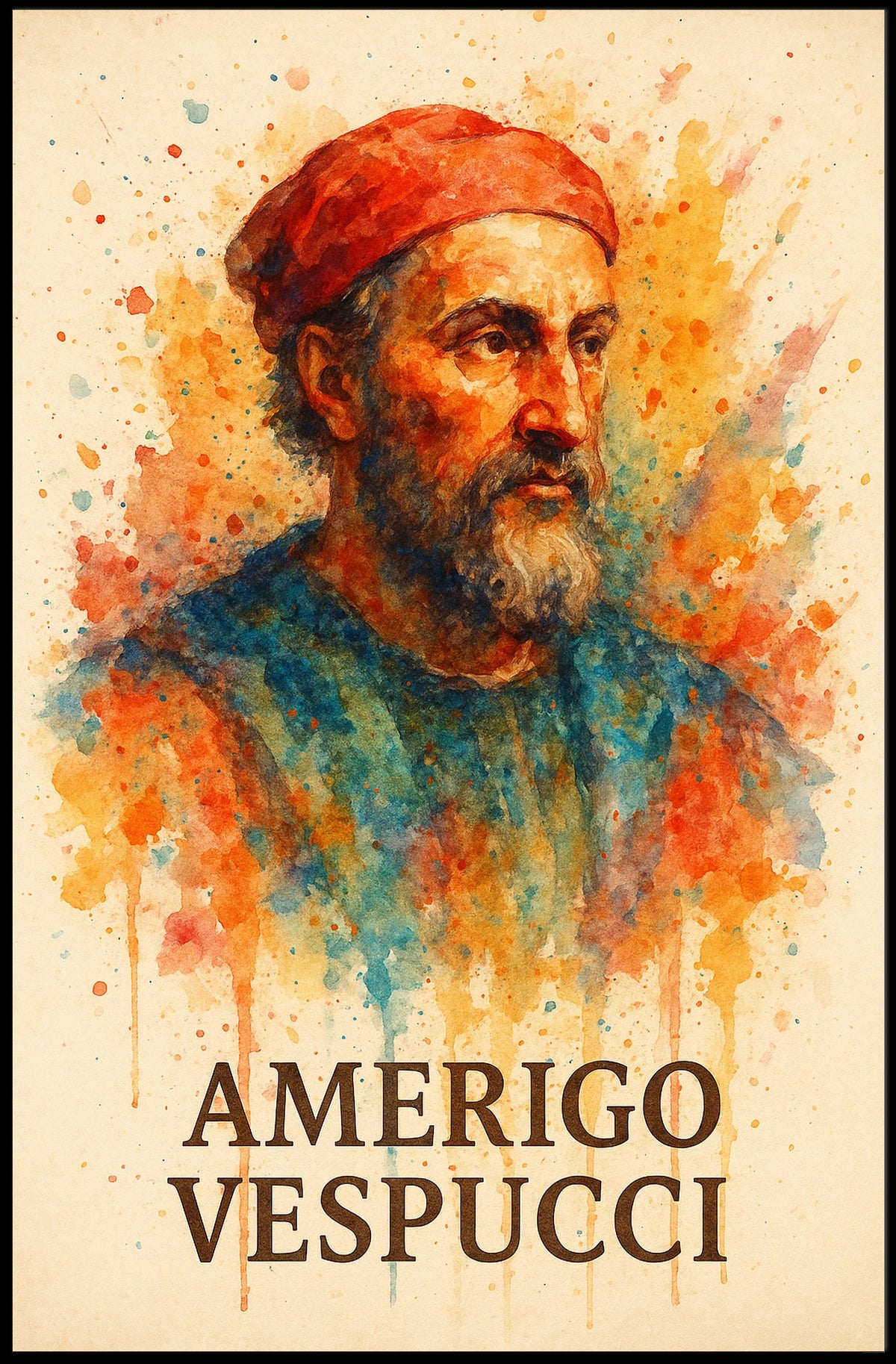 Amerigo Vespucci Watercolor Portrait Poster Art