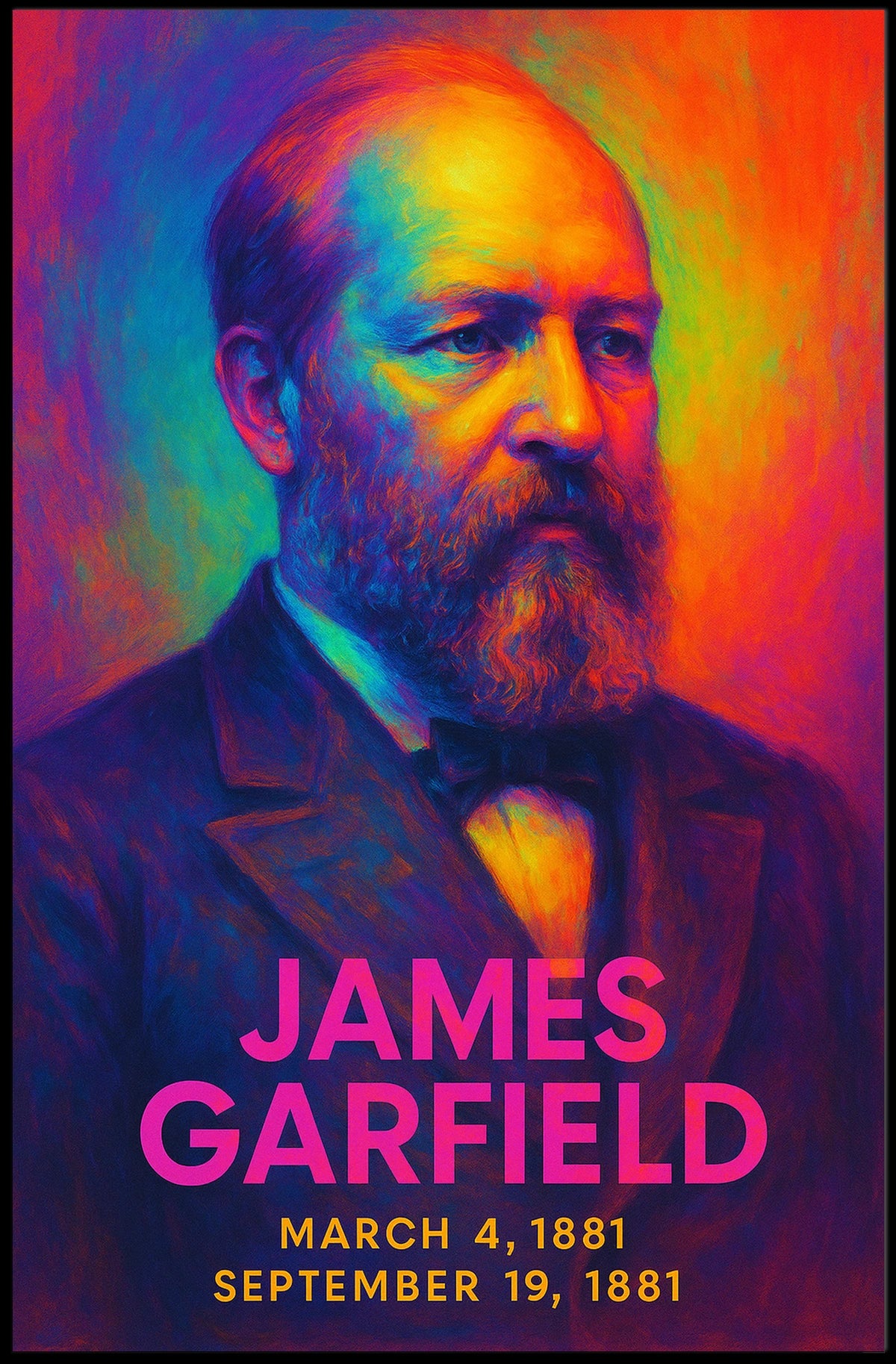 James A. Garfield 20th President of the United States Neon Gradient Overlay Poster