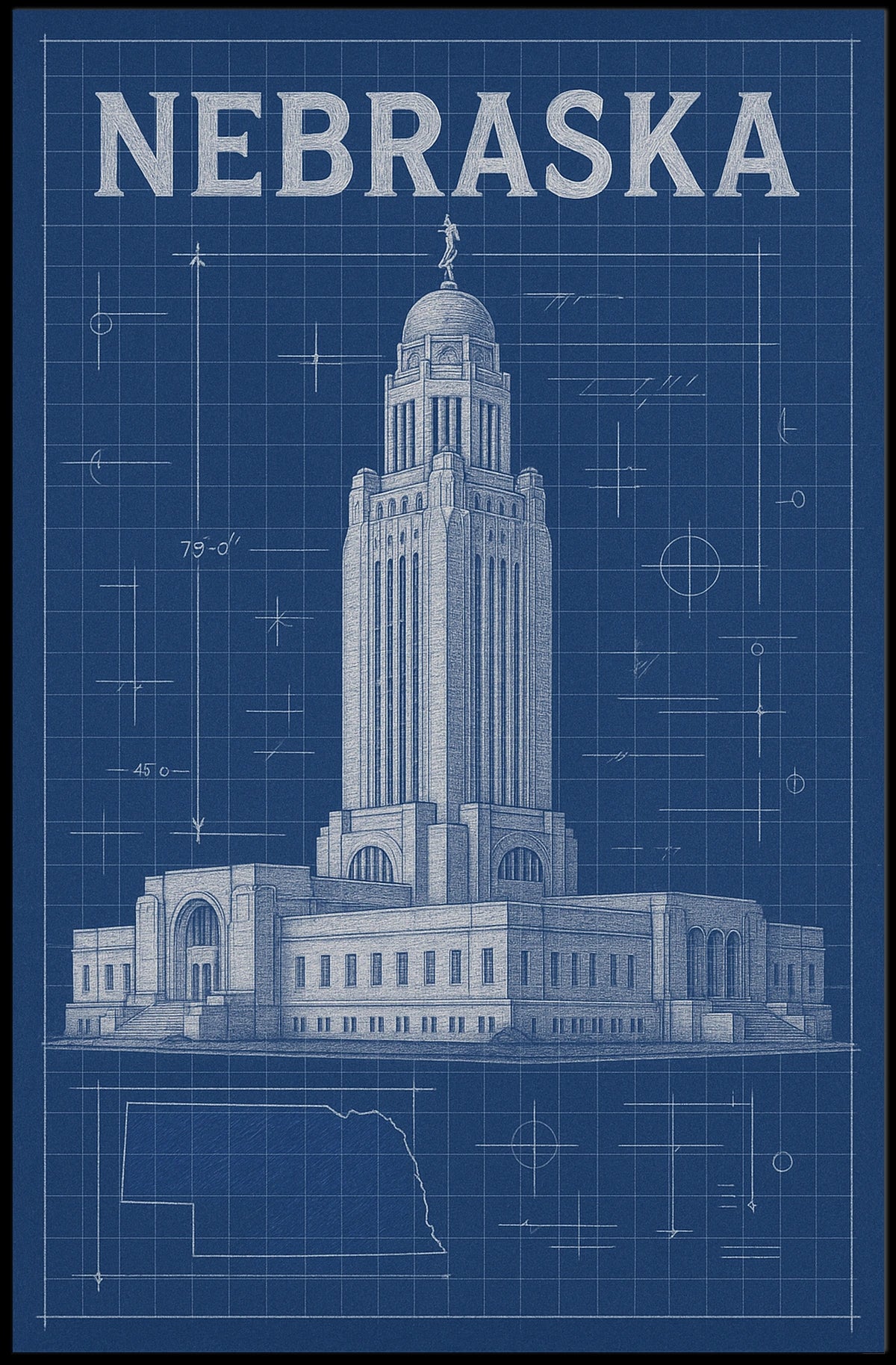Nebraska State Capitol Blueprint Poster
