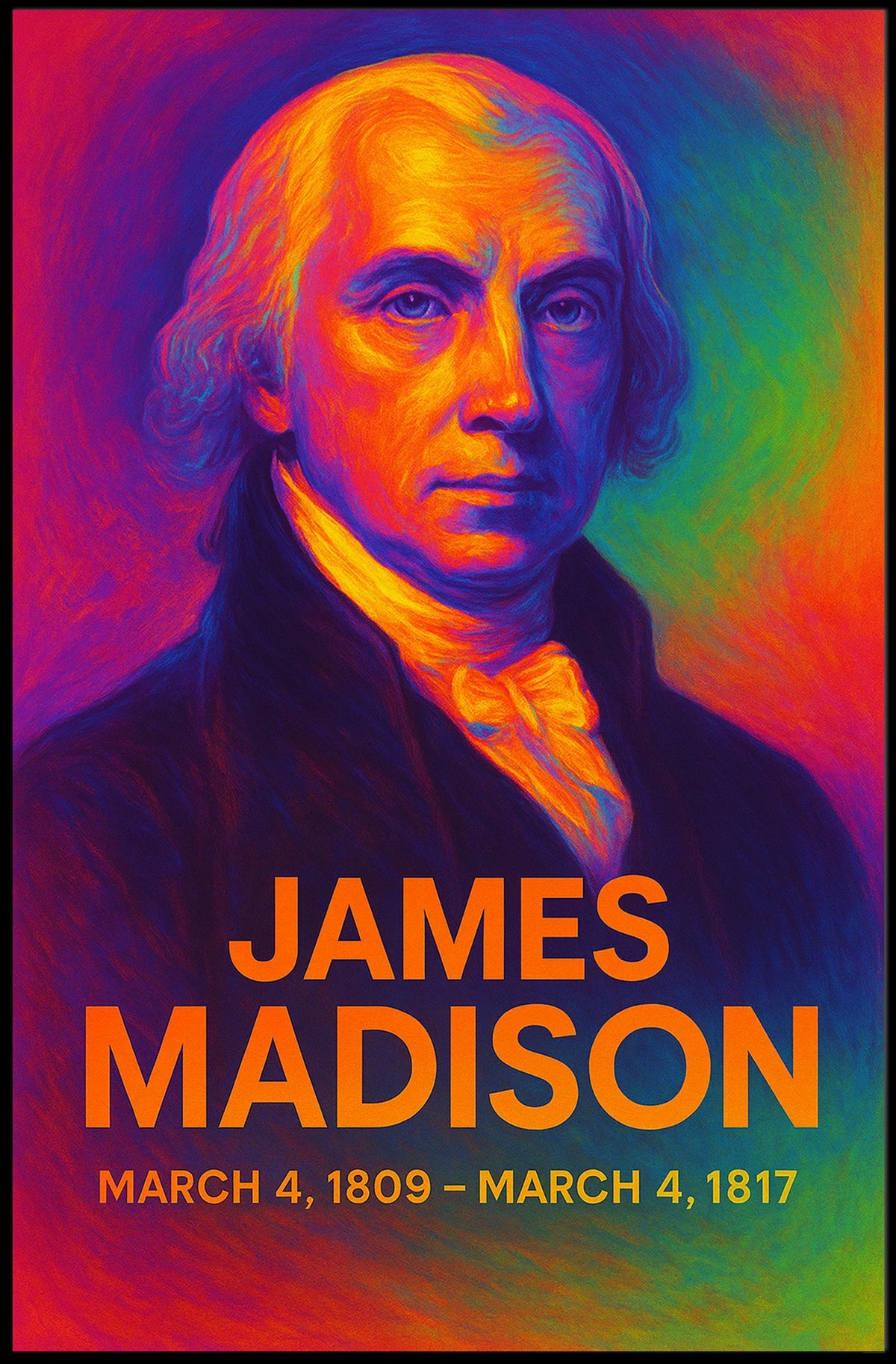 James Madison 4th President of the United States Neon Gradient Overlay Poster