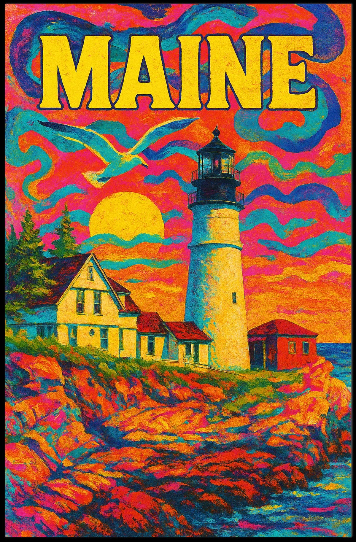 Maine Lighthouse Art Poster