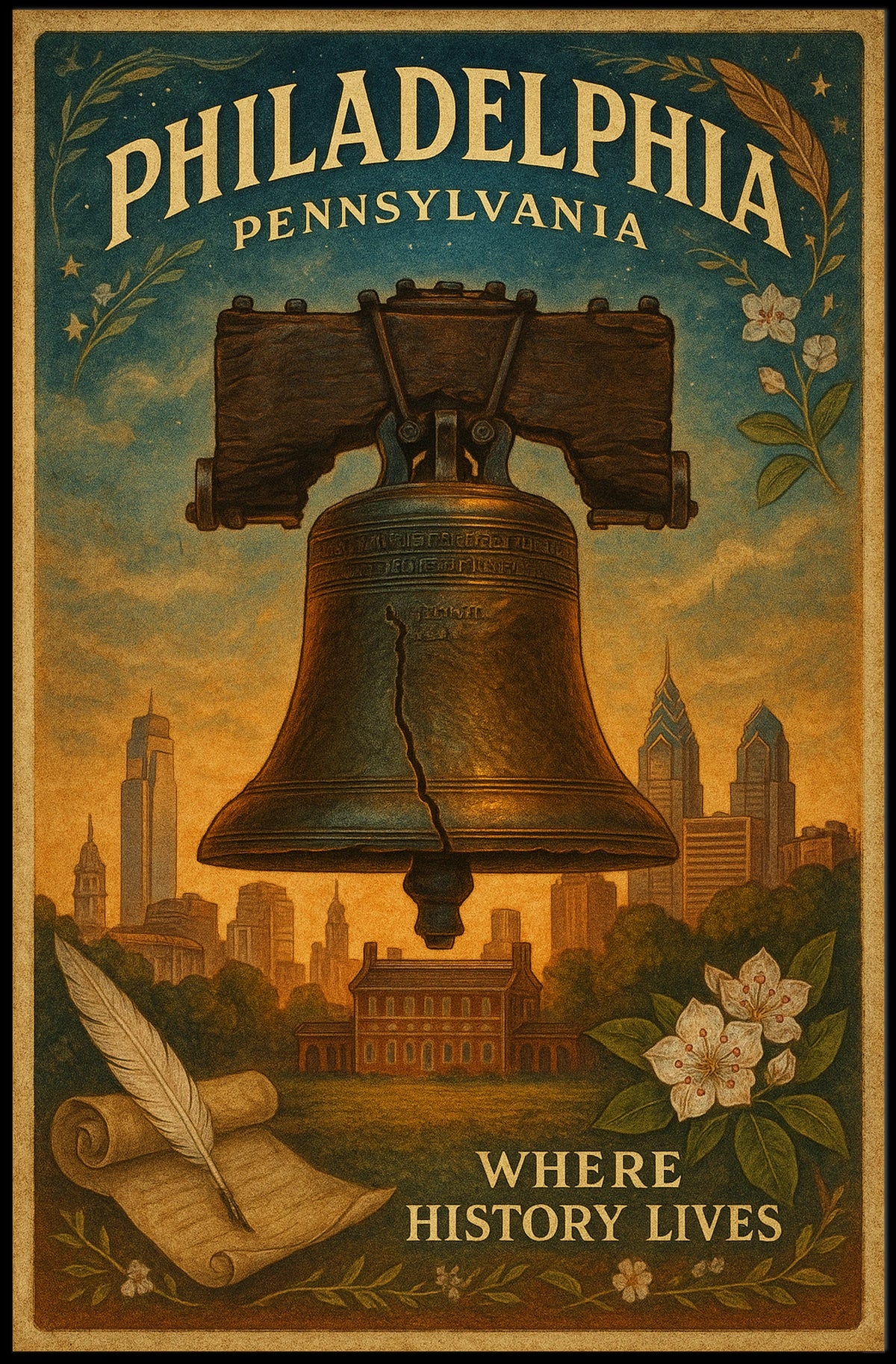 Liberty Bell Vintage Philadelphia Poster Art Print