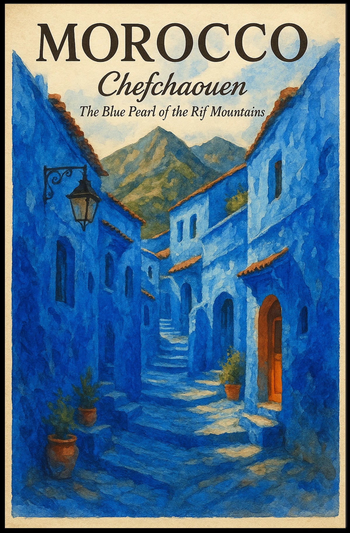 Chefchaouen Blue Pearl Moroccan Street Art Poster