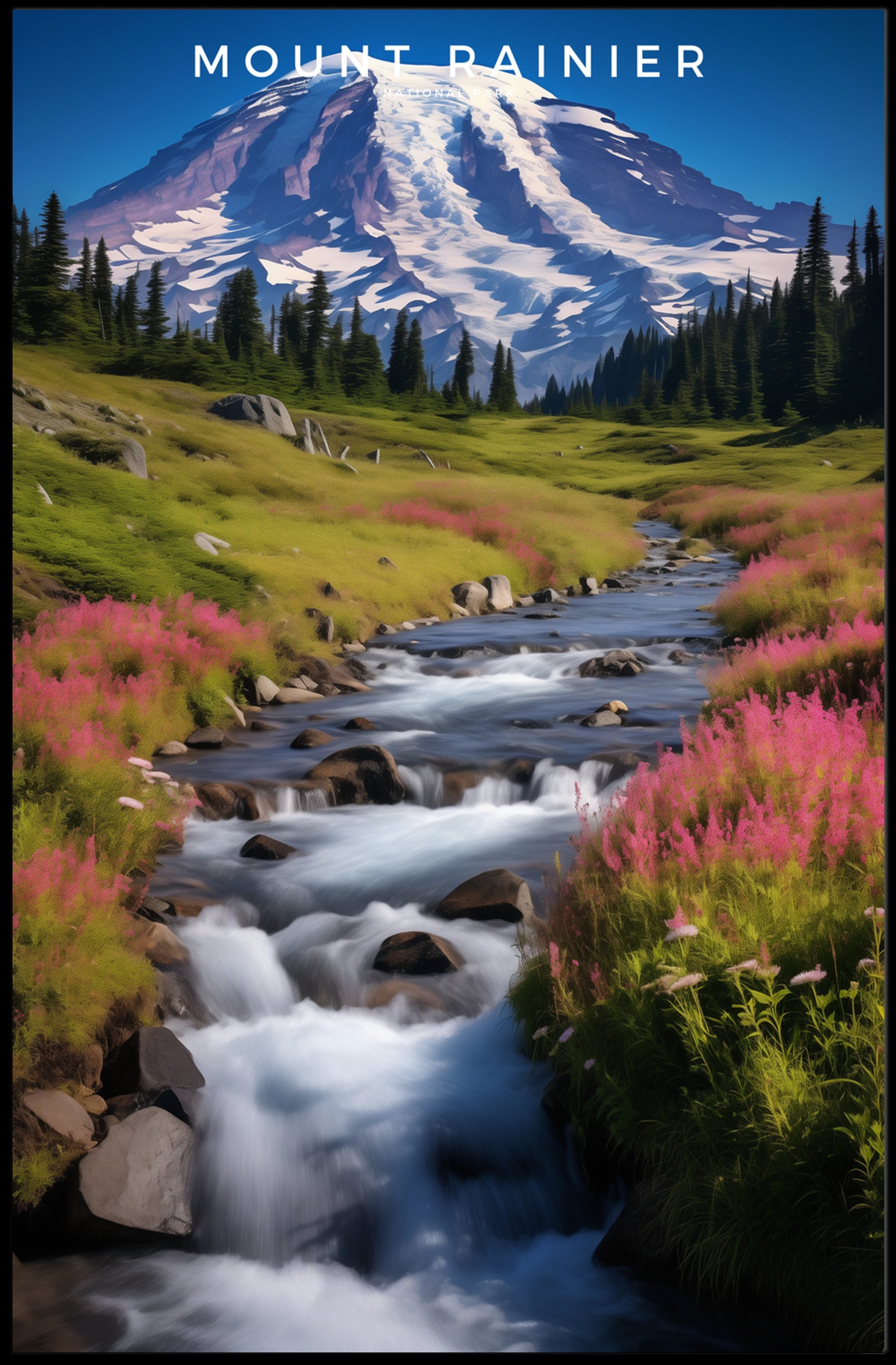 Mount Rainier Vintage Travel Poster Wall Art