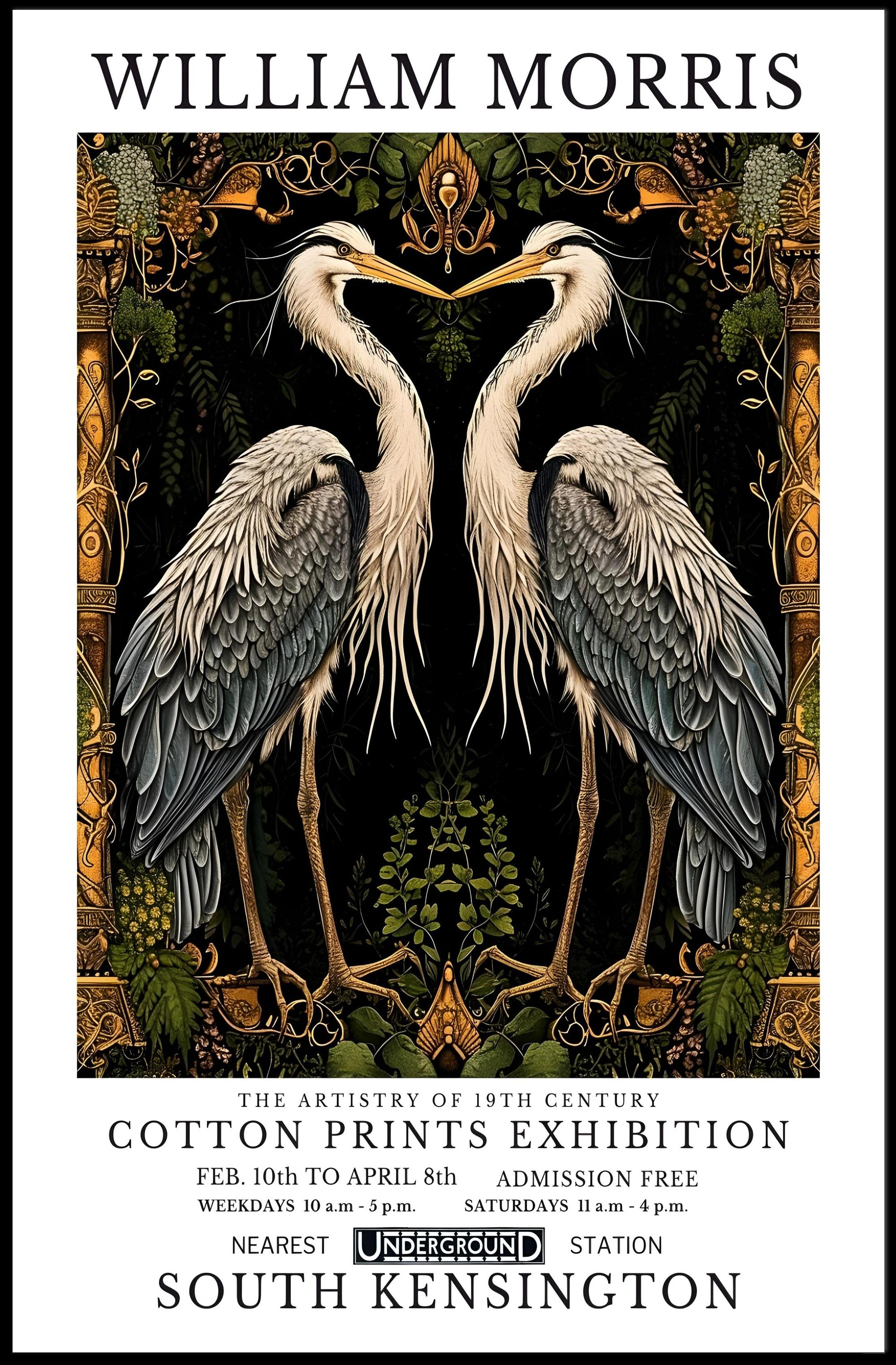Elegant Herons Morris-Inspired Vintage Artistic Poster