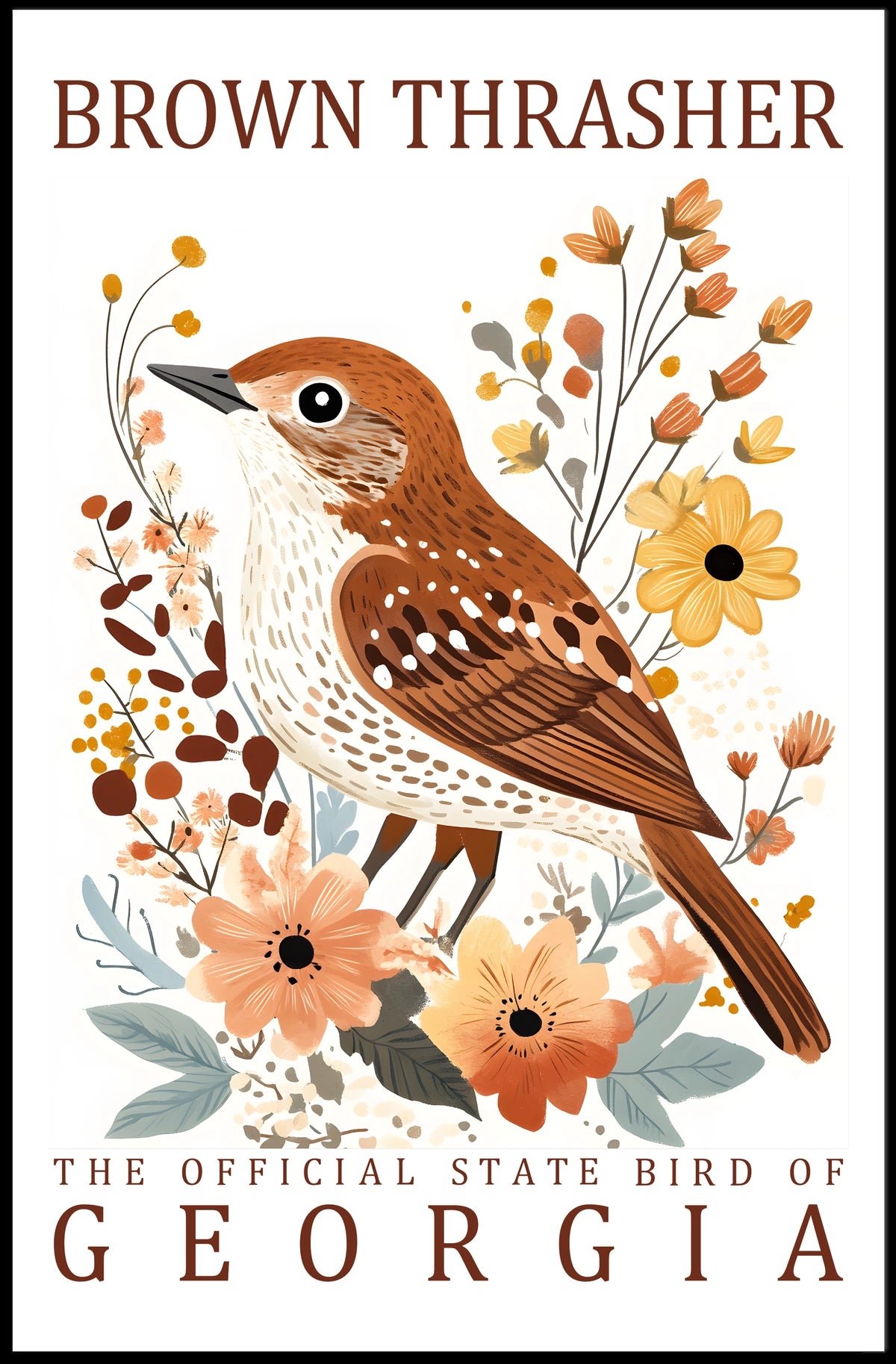 Brown Thrasher Georgia State Bird Art Poster