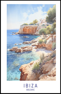 Ibiza Coastal Serenity Vintage Travel Poster PosterGoat