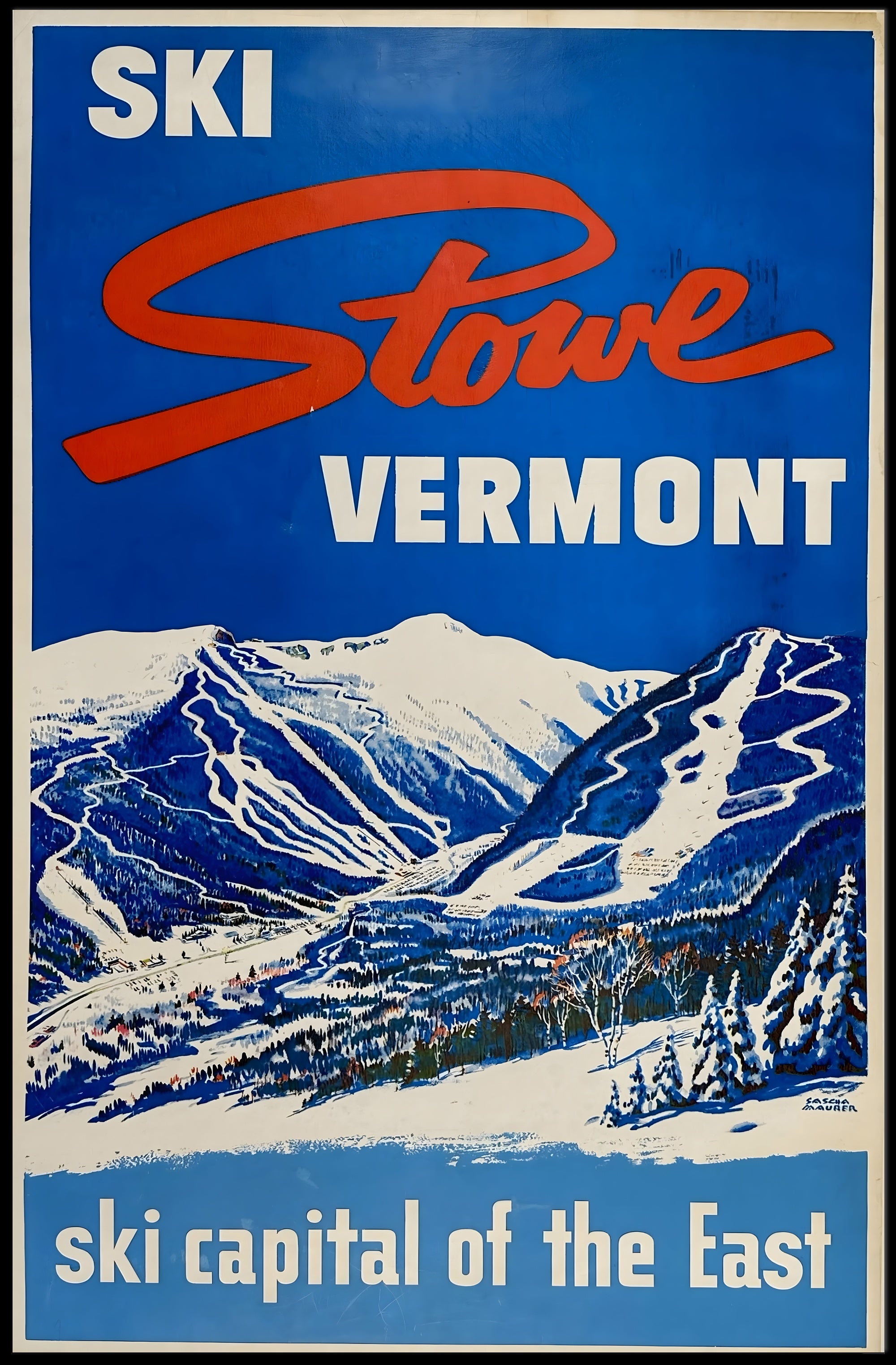 Vintage Ski Adventure in Stowe Travel Poster PosterGoat