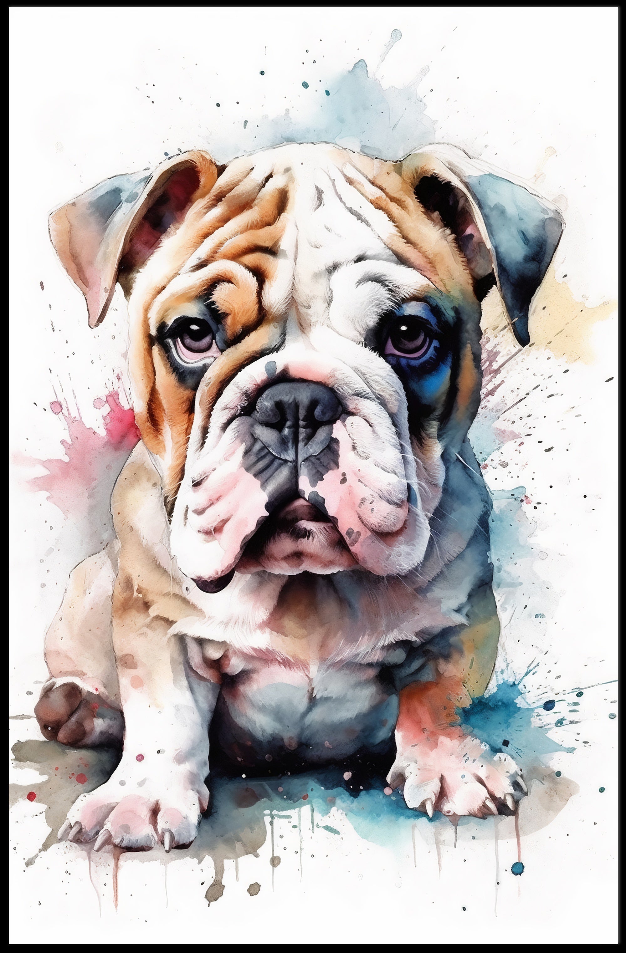 Bulldog Watercolor Portrait Poster Wall Art