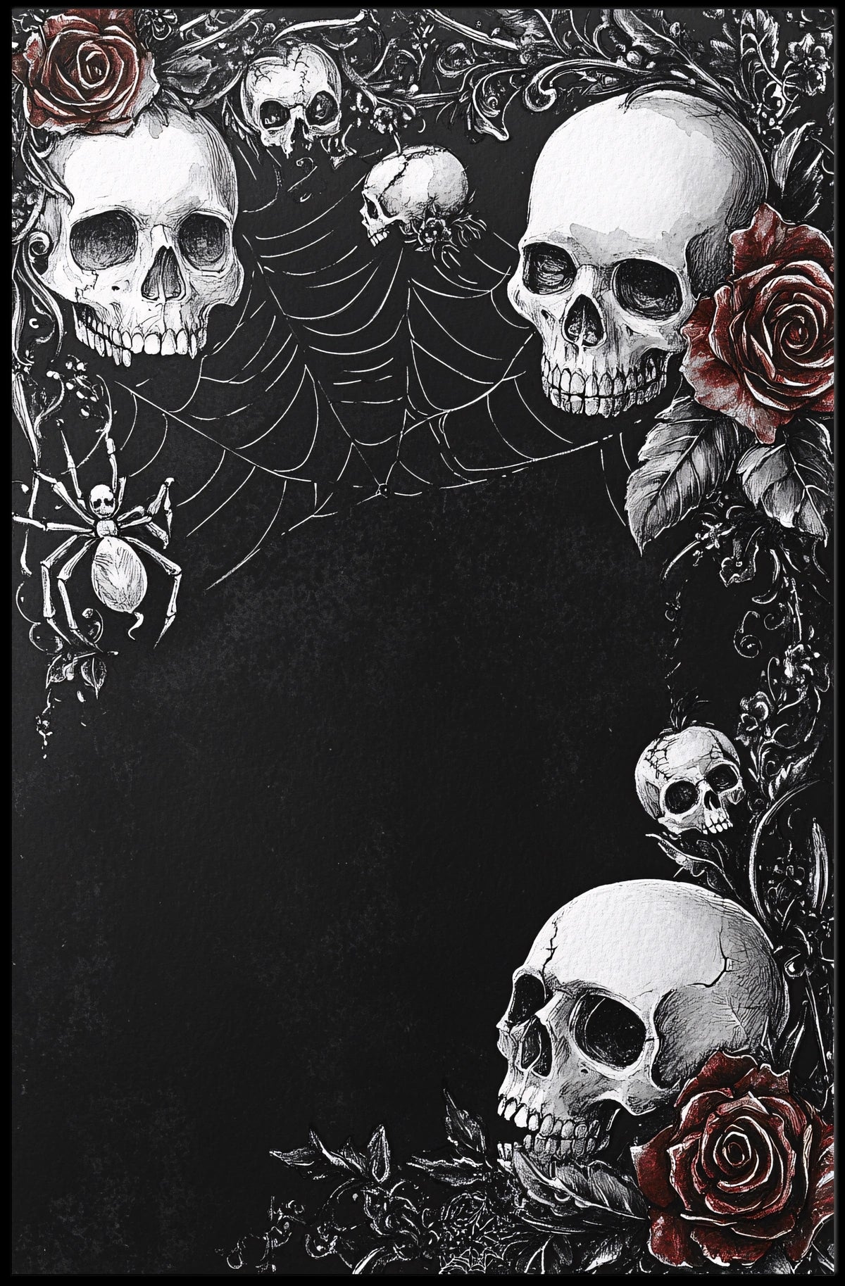 Gothic Skull and Roses Art Poster - Artistic Poster