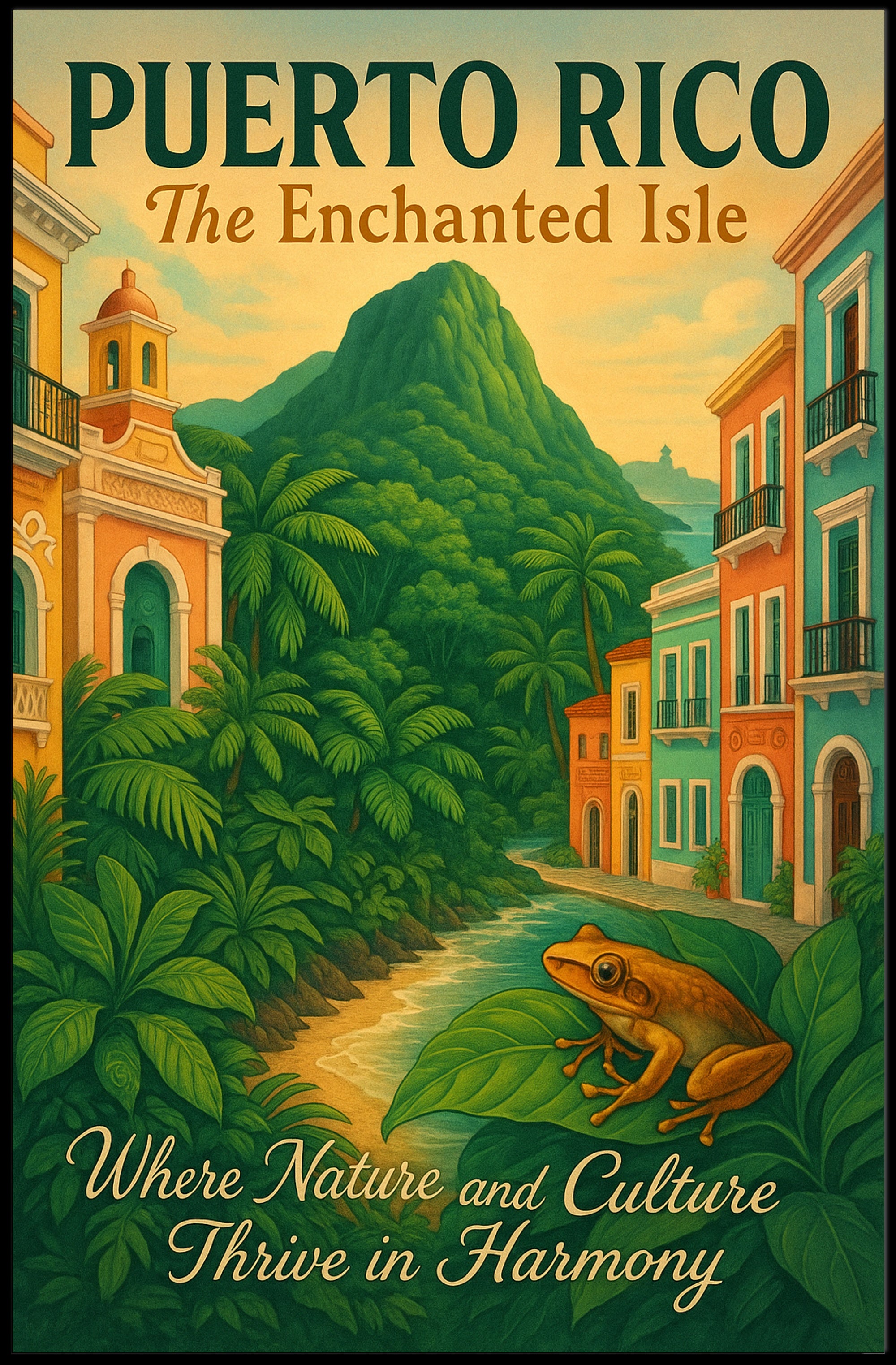 Puerto Rico Vintage Travel Poster: The Enchanted Isle