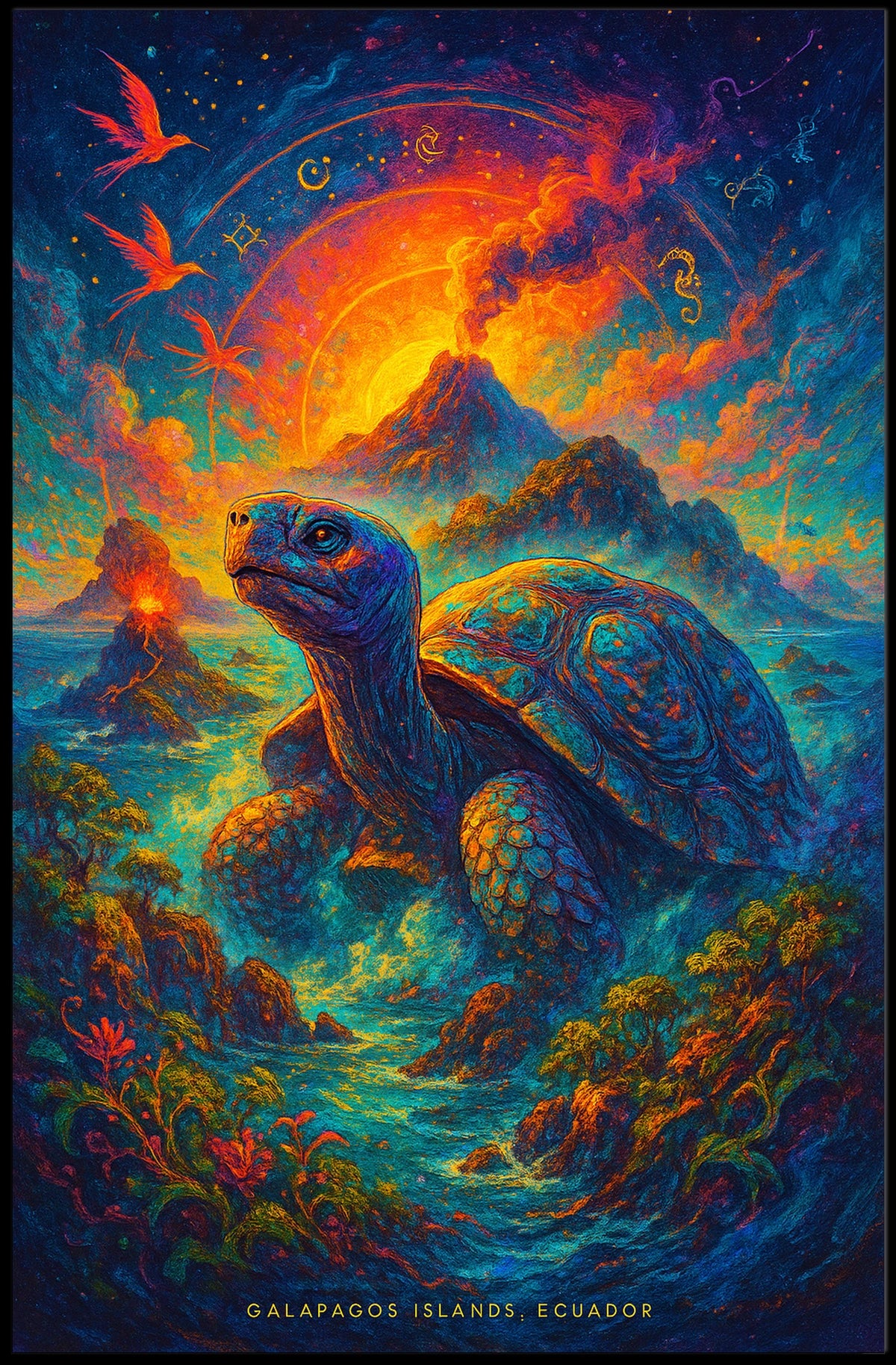 Galapagos Islands Wildlife Adventure Poster: Surreal Art