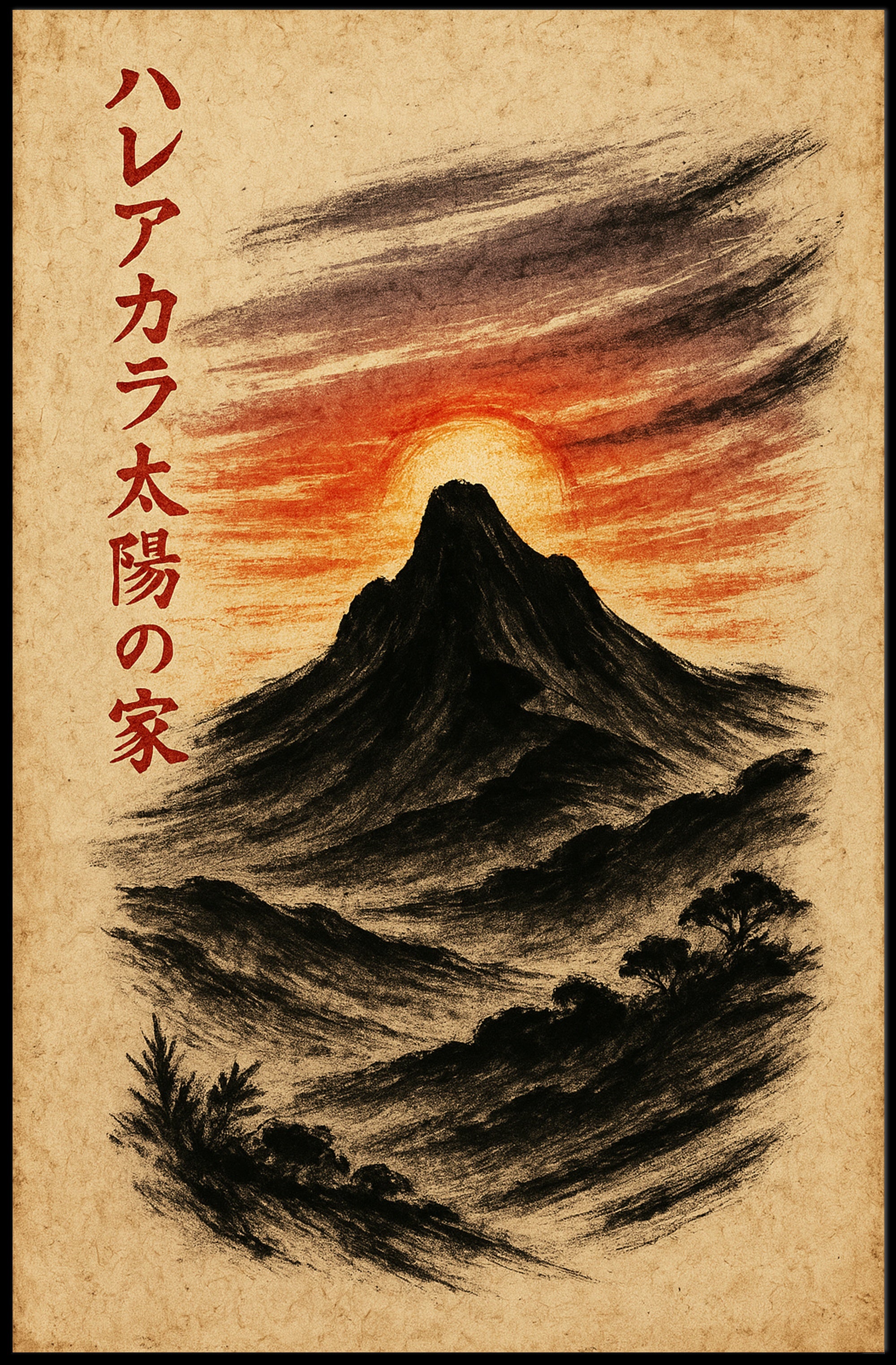 Dramatic Japanese Landscape Impressionism: Artistic Poster