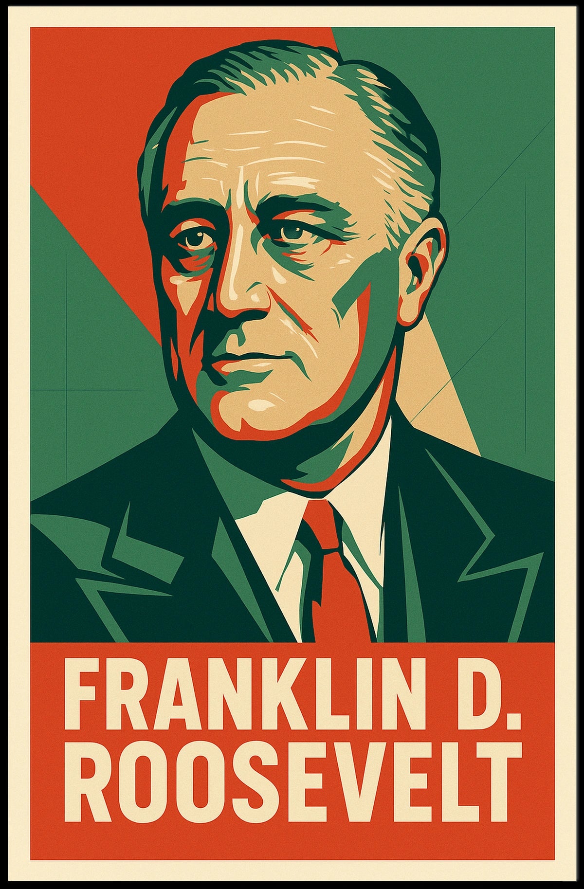 Franklin Roosevelt Portrait Art Deco Patriot Poster