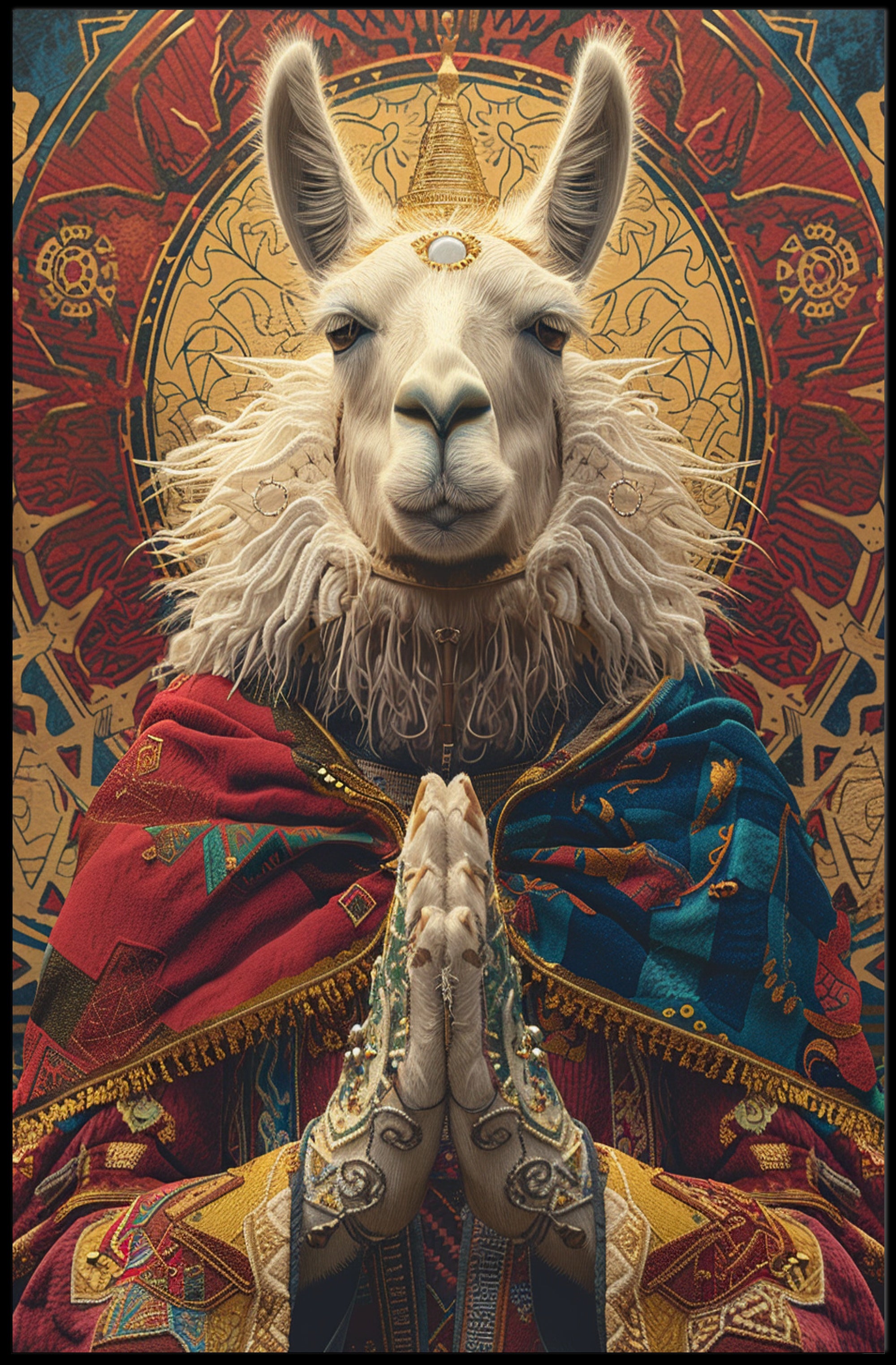 Majestic Llama in Spiritual Pose Fantasy or Mythology Poster PosterGoat