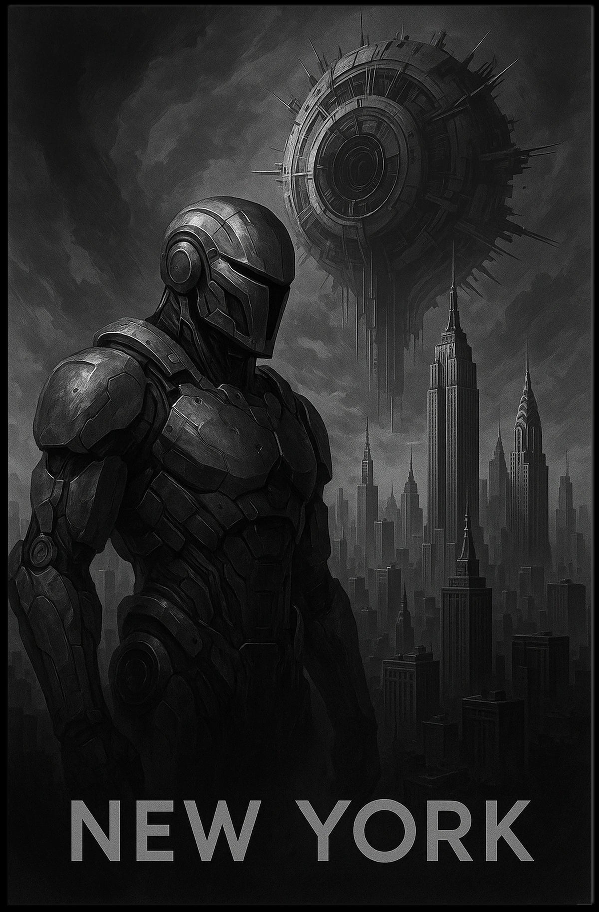 Futuristic New York City Poster Neon Cityscape Wall Art