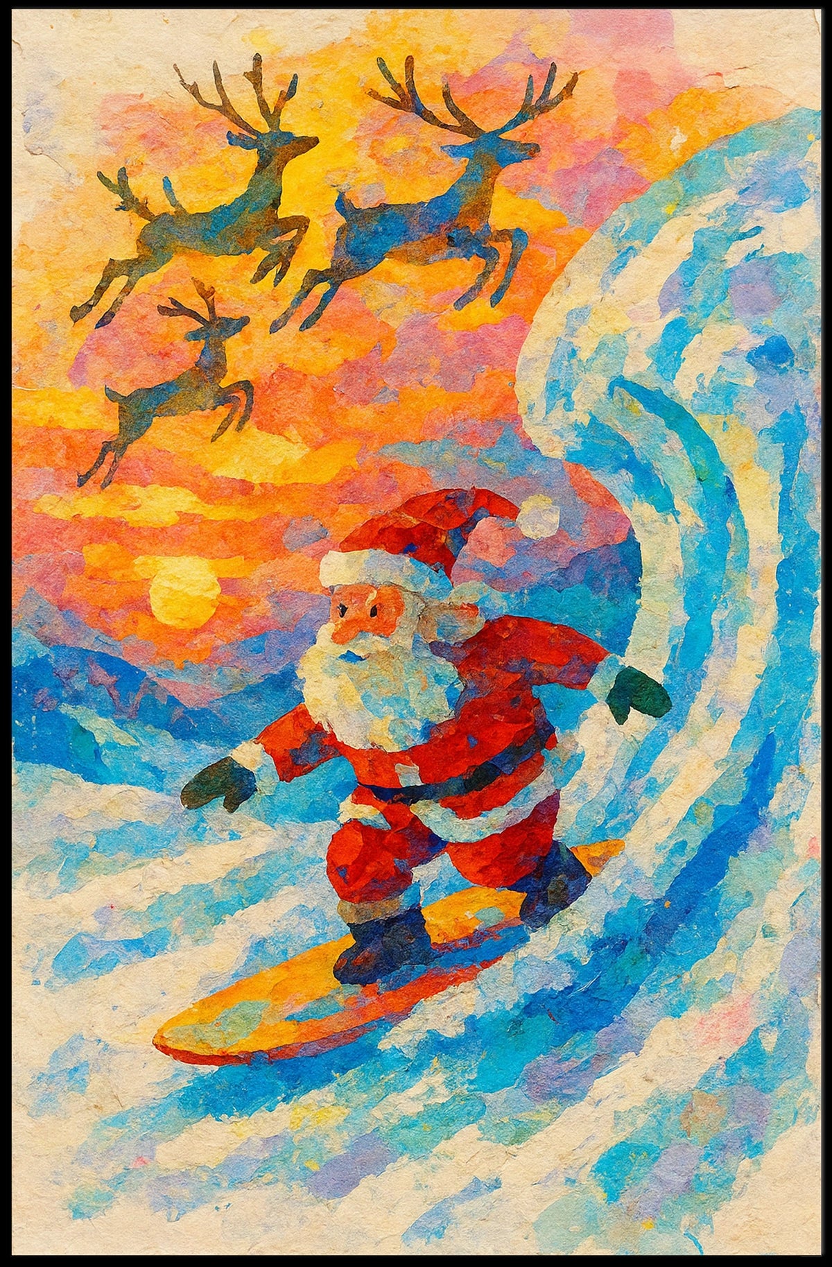 Santa Surfing Festive Tropical Holiday Poster