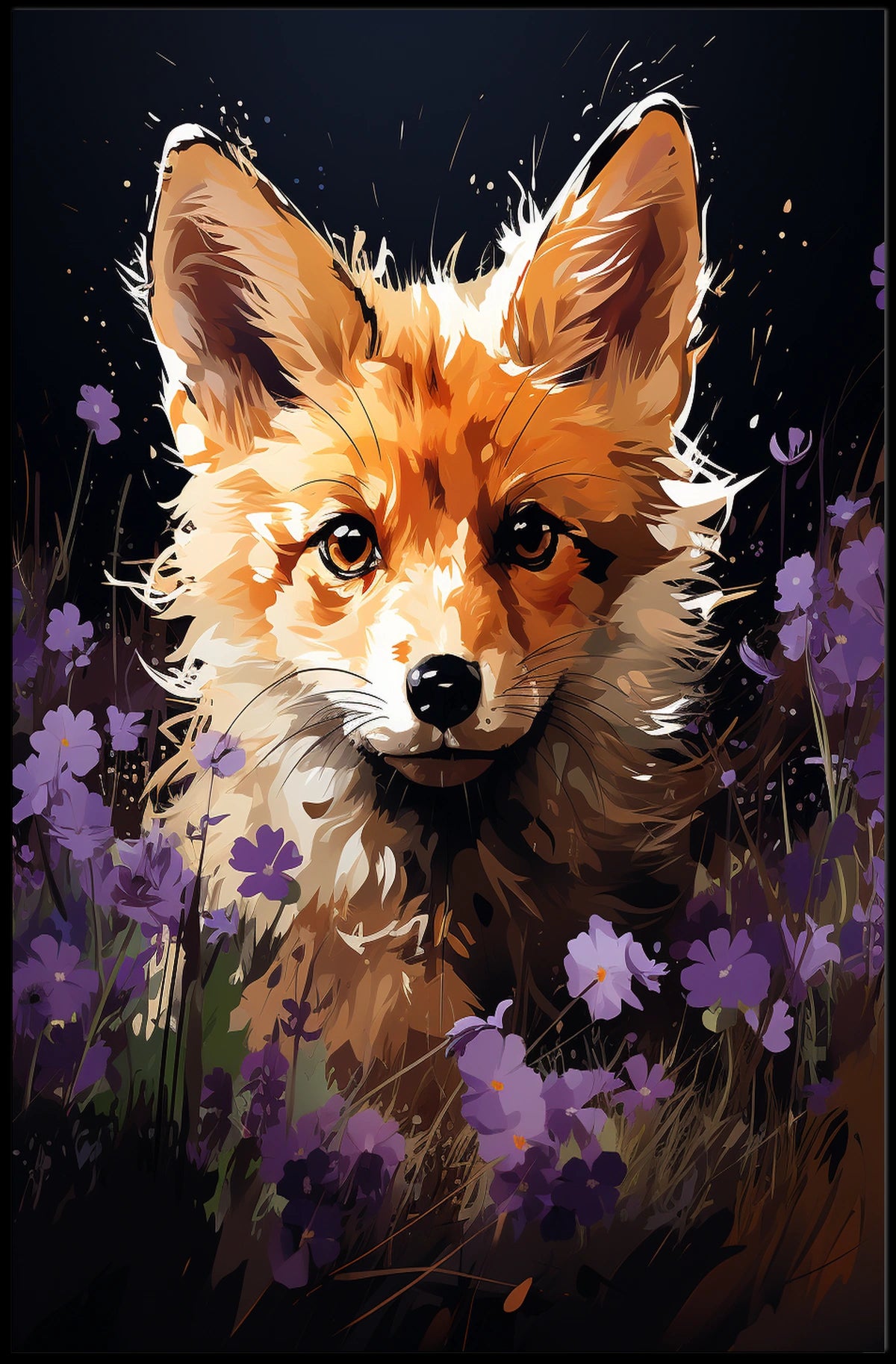 Vivid Fox in Enchanting Floral Wonderland Poster