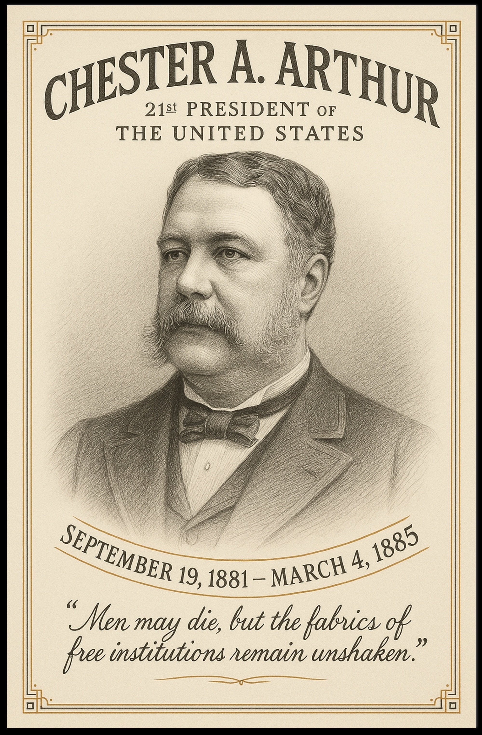 Chester A Arthur 21st President Sketch Poster Art Print PosterGoat