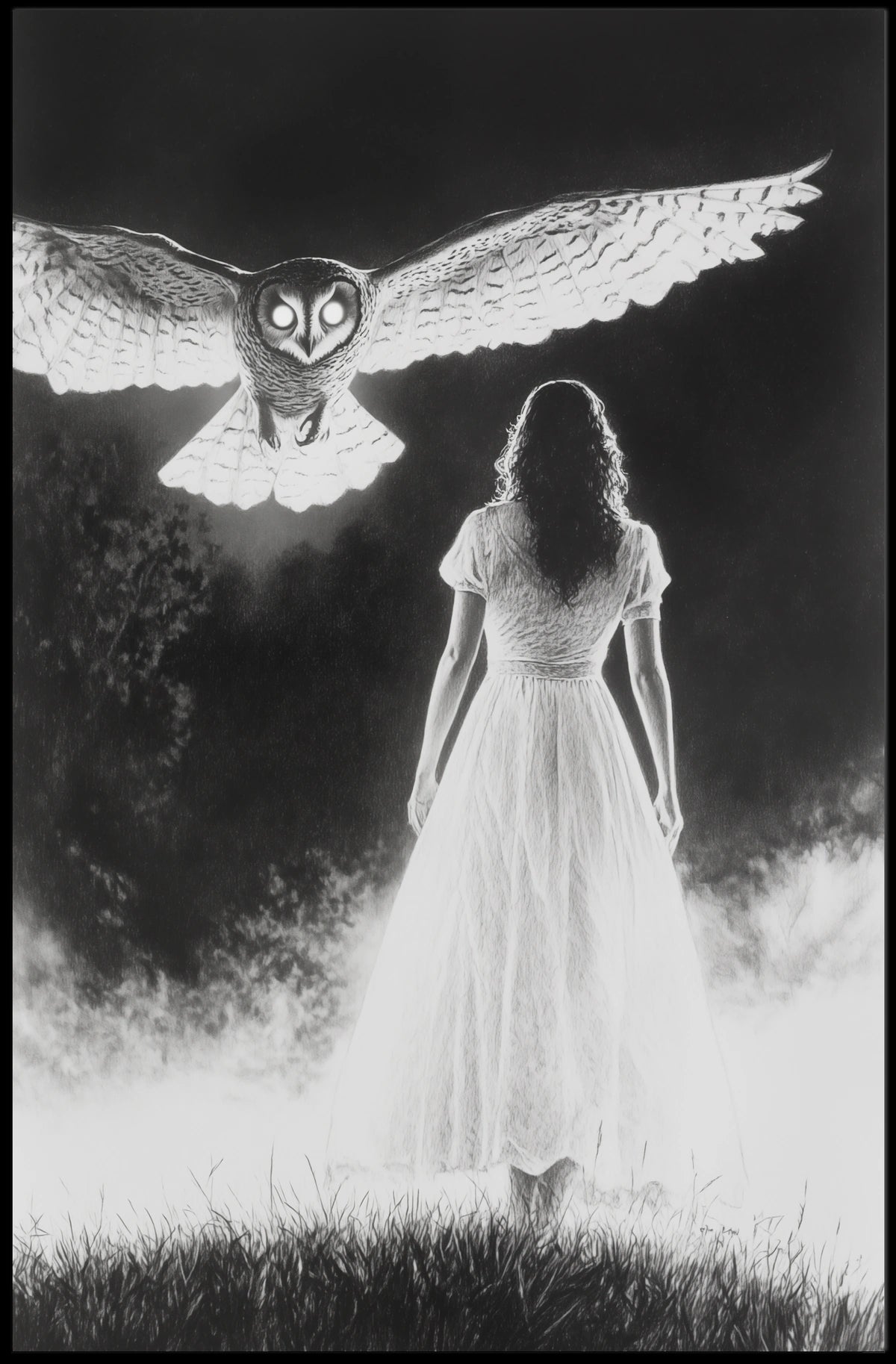 Misty Field Encounter Mysterious Surreal Ethereal Poster