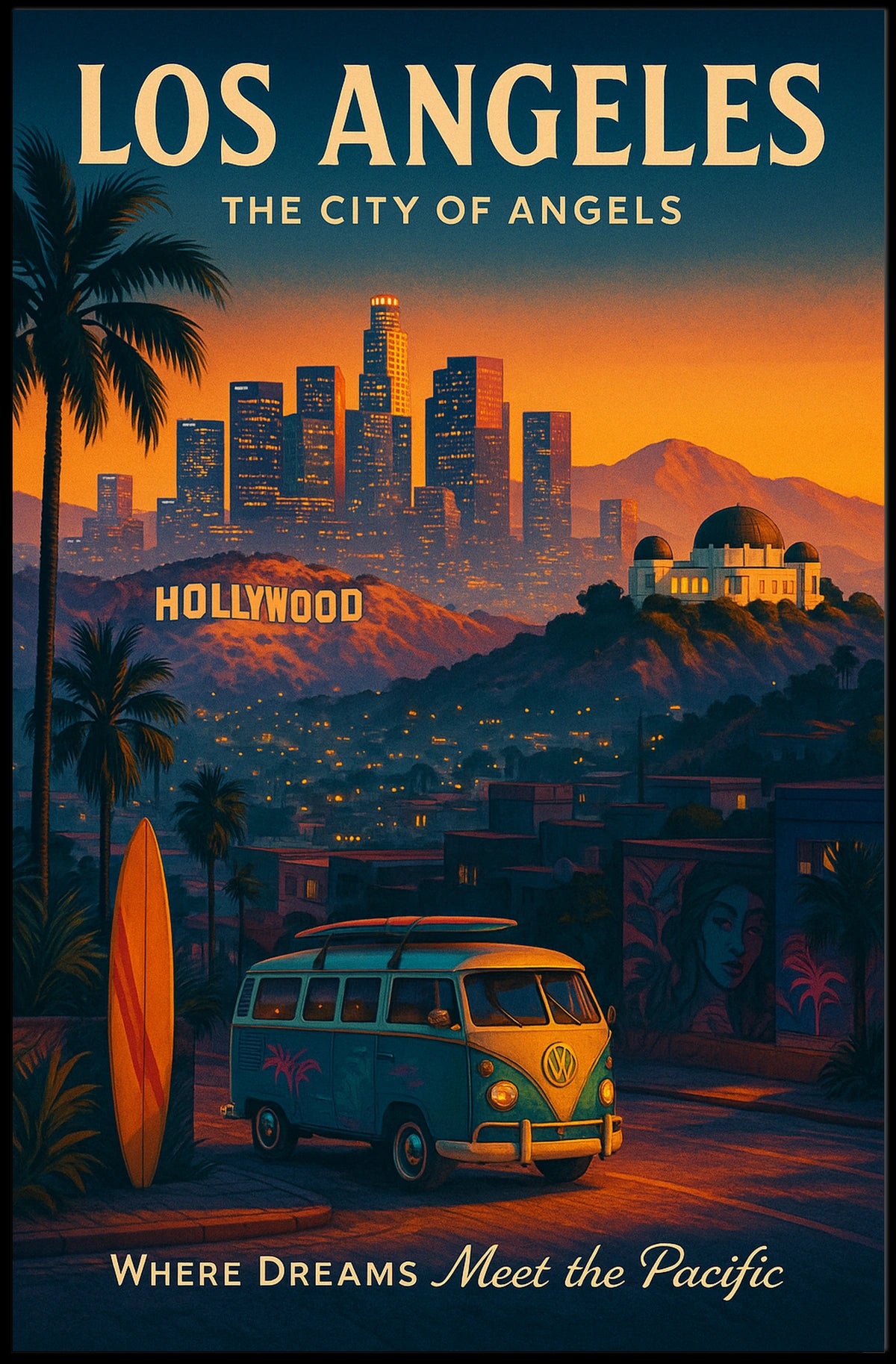 Los Angeles Sunset Vintage Art Poster Print