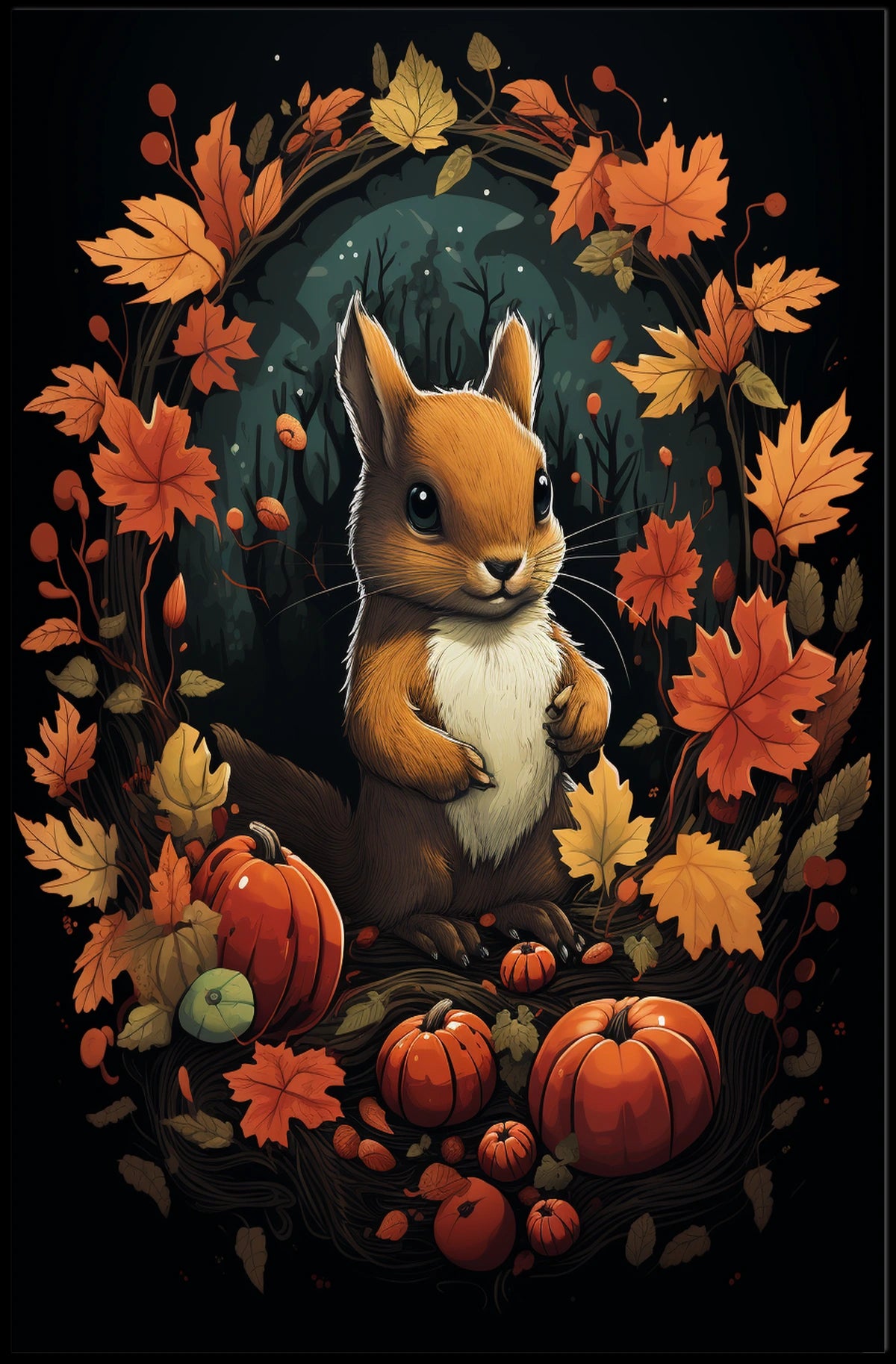 Autumn Squirrel Harvest Festive Wall Art Poster