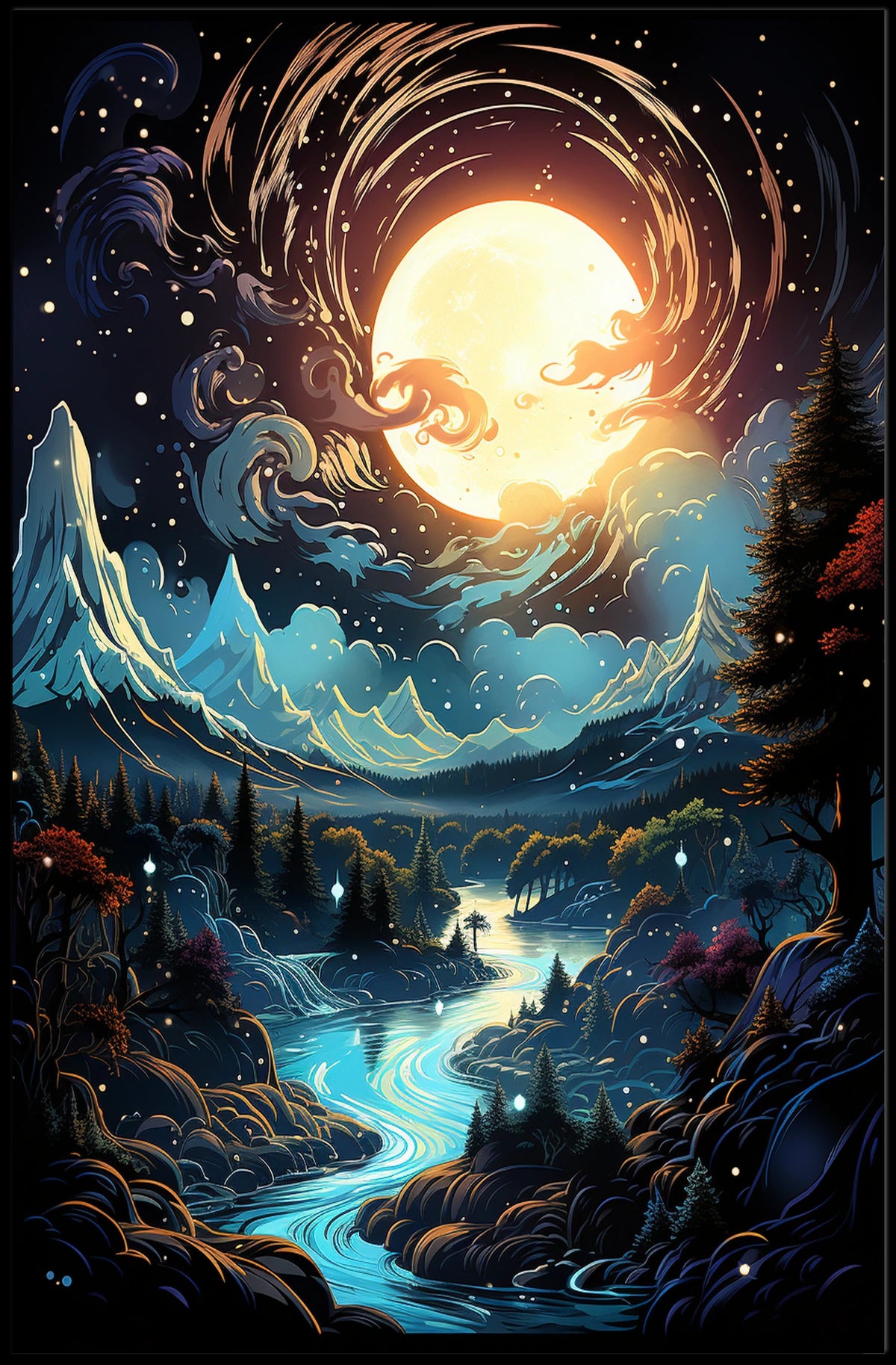 Moonlit Enchantment: Serene Night Landscape Poster
